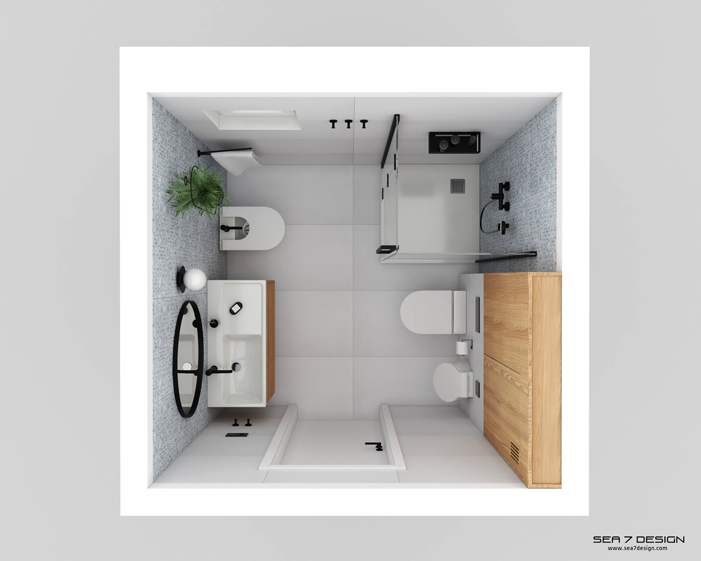 bathroom blue pattern boho style design furniture interior design  modern print Rhino vray