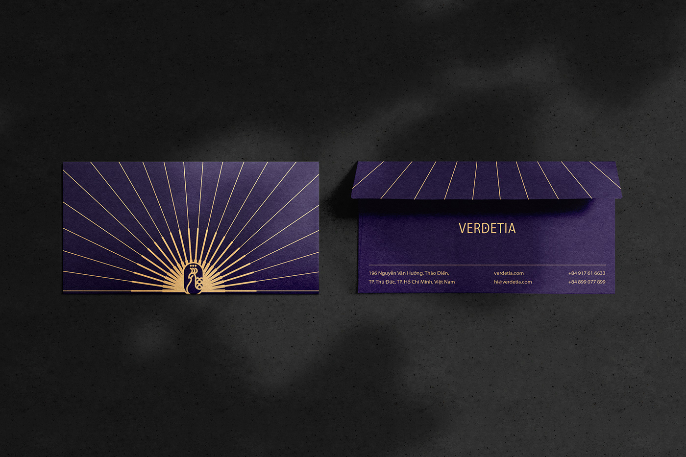 brand identity business card gold hochiminh logo peacock persian purple saffron vietnam