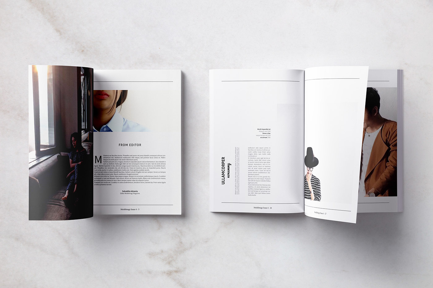 modelmagz feminime minimal clean InDesign editorial Layout minimalist lifestyle magazine Magazine design template