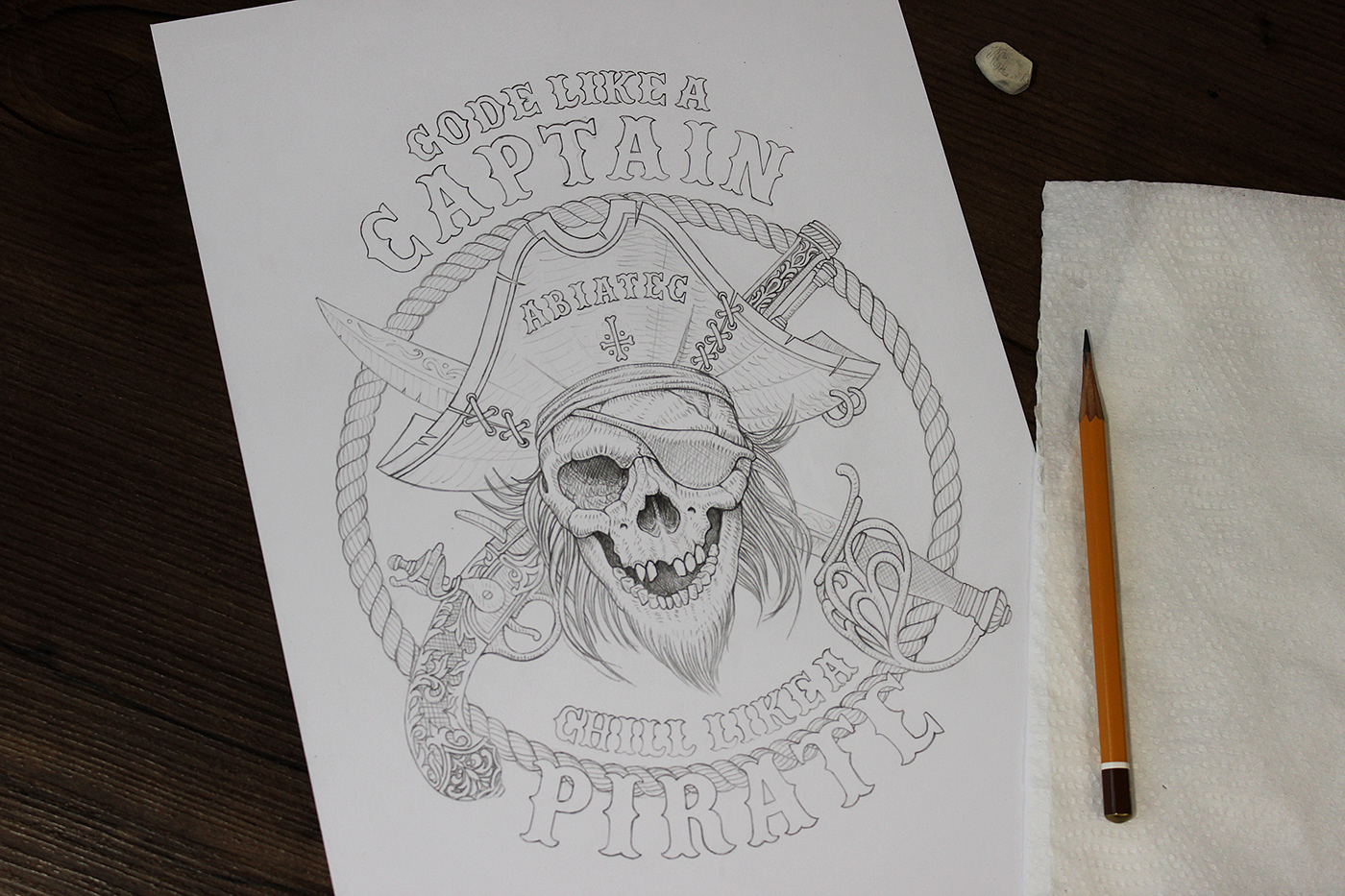 dark art dotwork ink ink drawing pen and ink pirate Pointillism skull stippling Tshirt Design