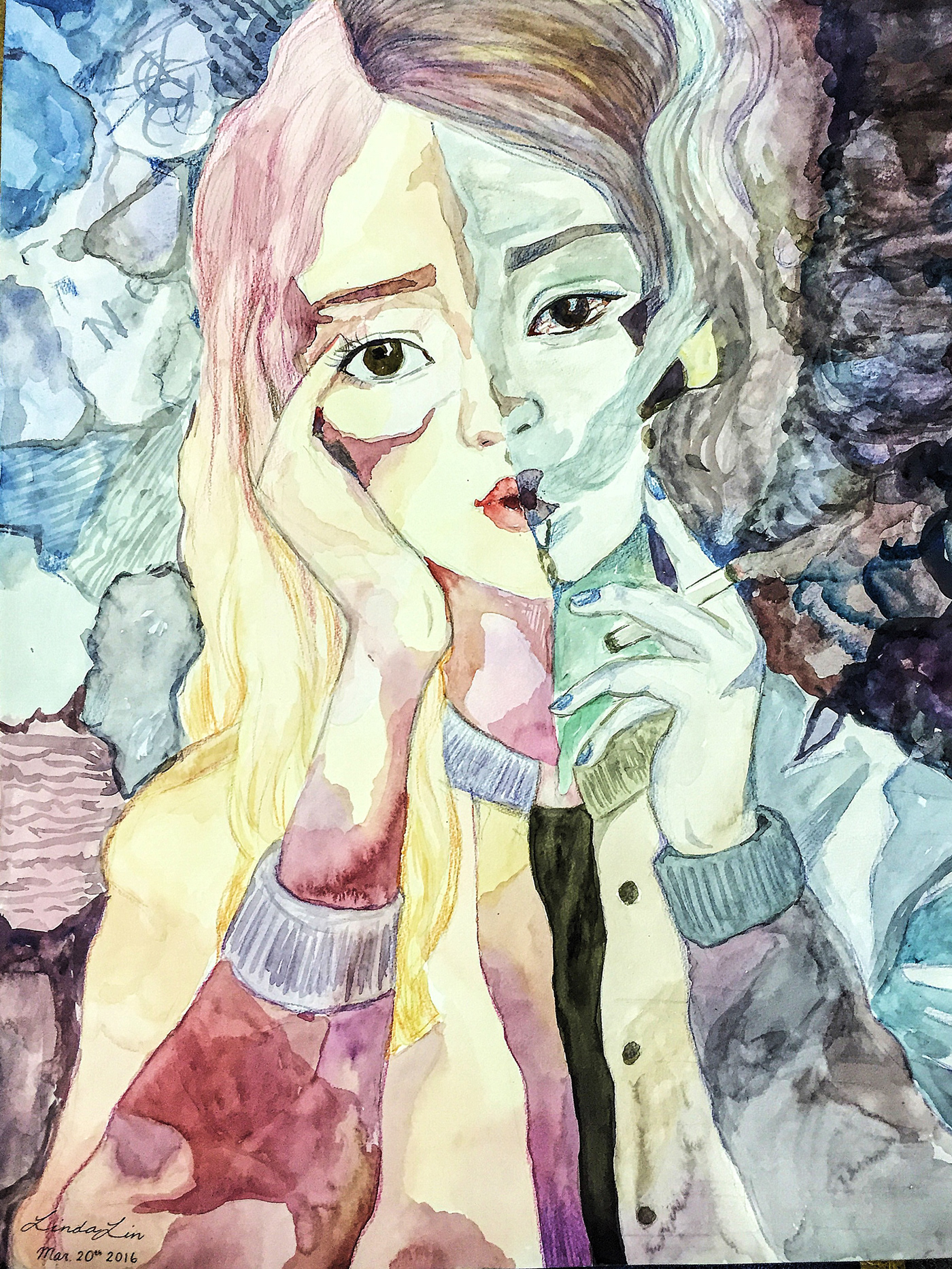 Drugs girl art therapy feeling negative watercolors ILLUSTRATION  Drawing  psychology
