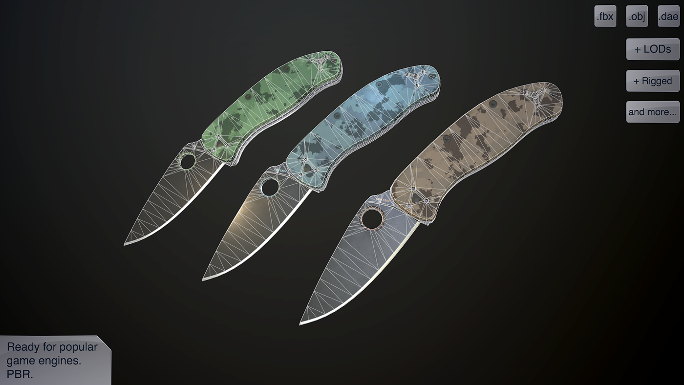 3D Blade clasp knives lods lowpoly nikiyani weapons