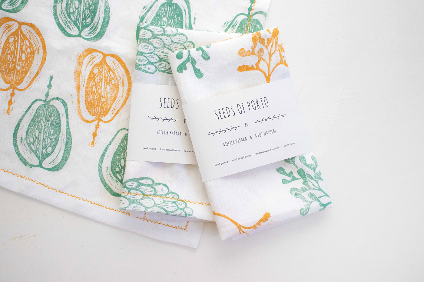 blockprint handmade handprinted porto seeds stamp tea towel