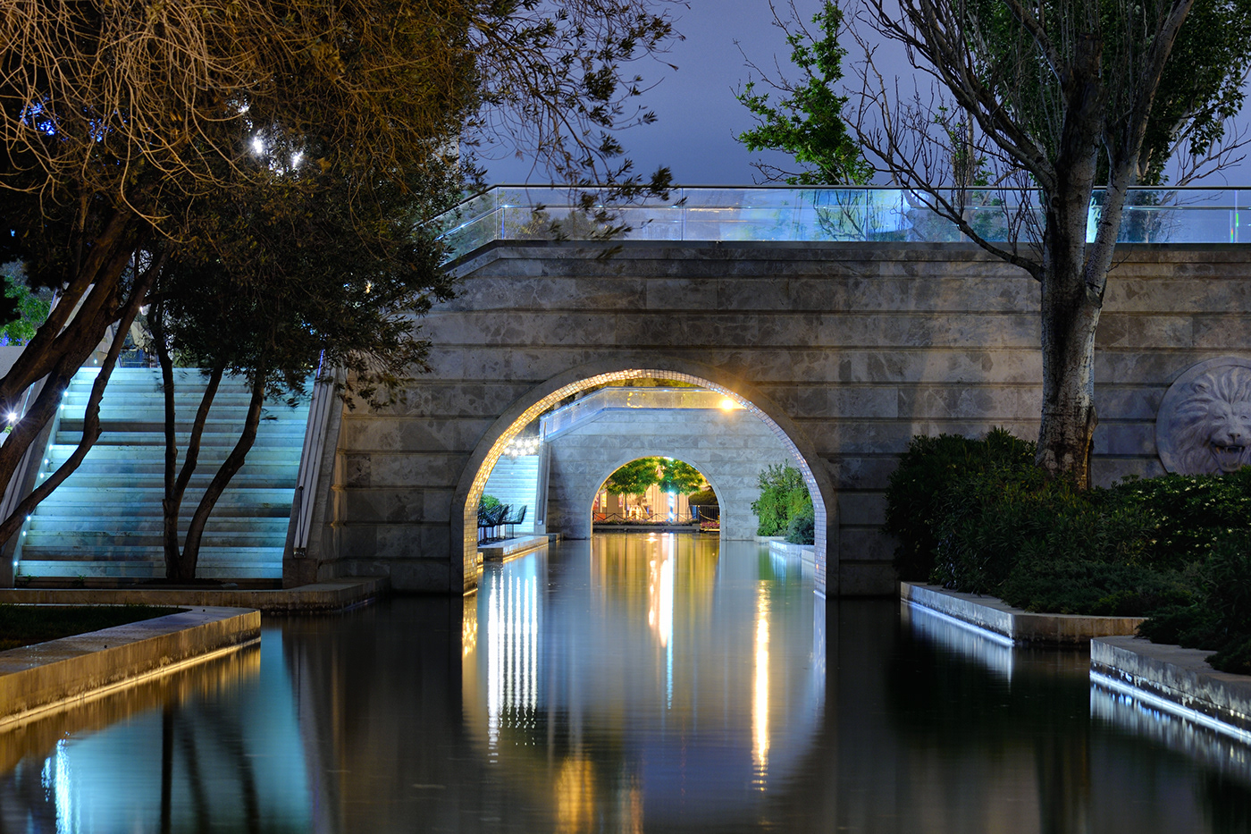 water reflection canal illuminated Evening city baku azerbaijan