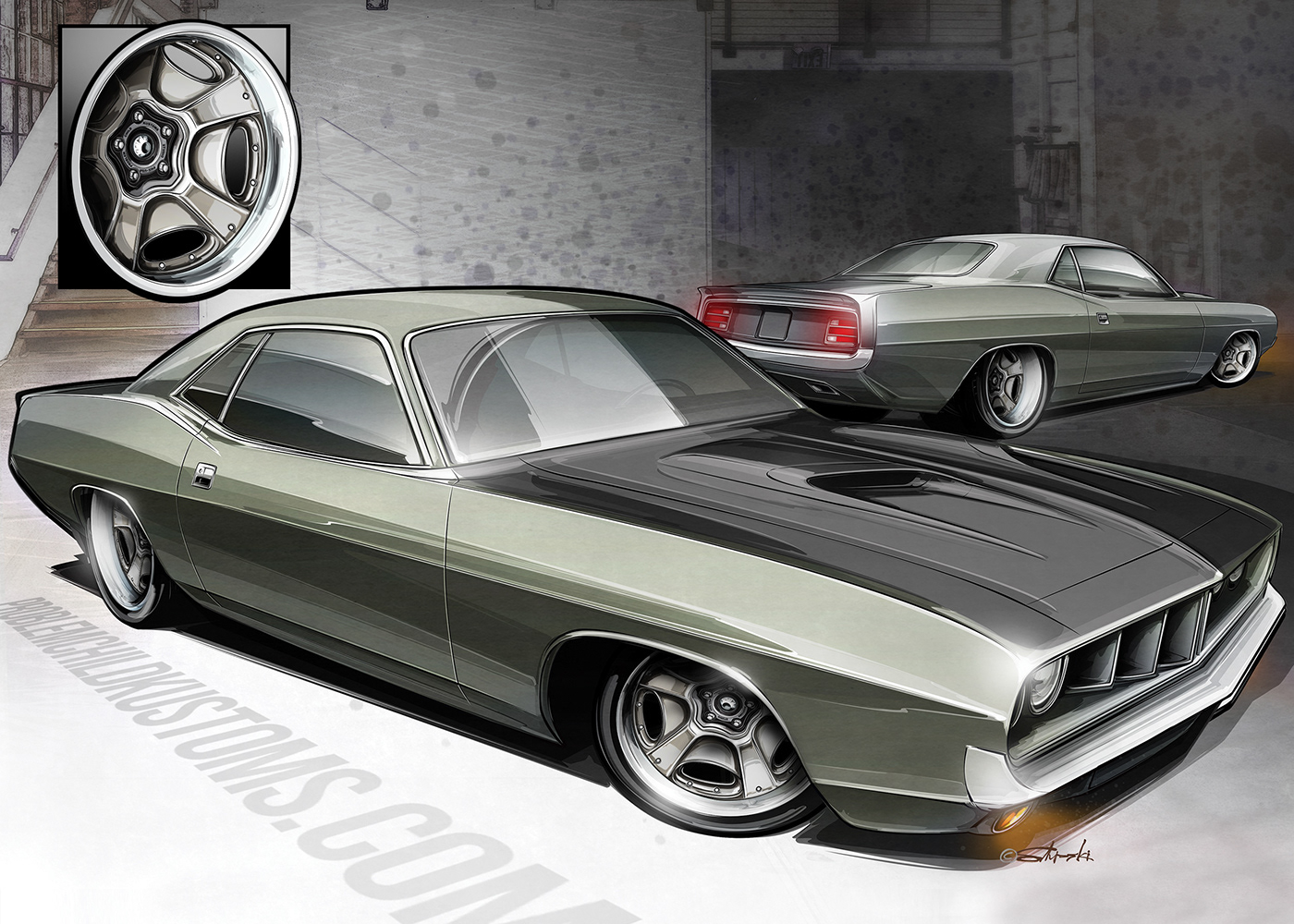 car ILLUSTRATION  rendering concept musclecar Custom Vehicle Classic american vector
