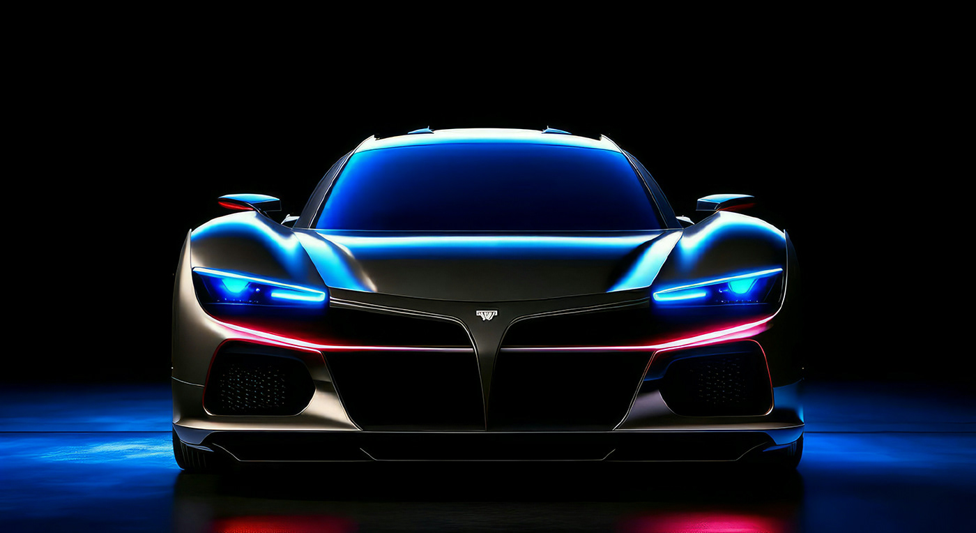 Koenigsegg. 
The design of the front of the vehicle. 
Created using a neural network.