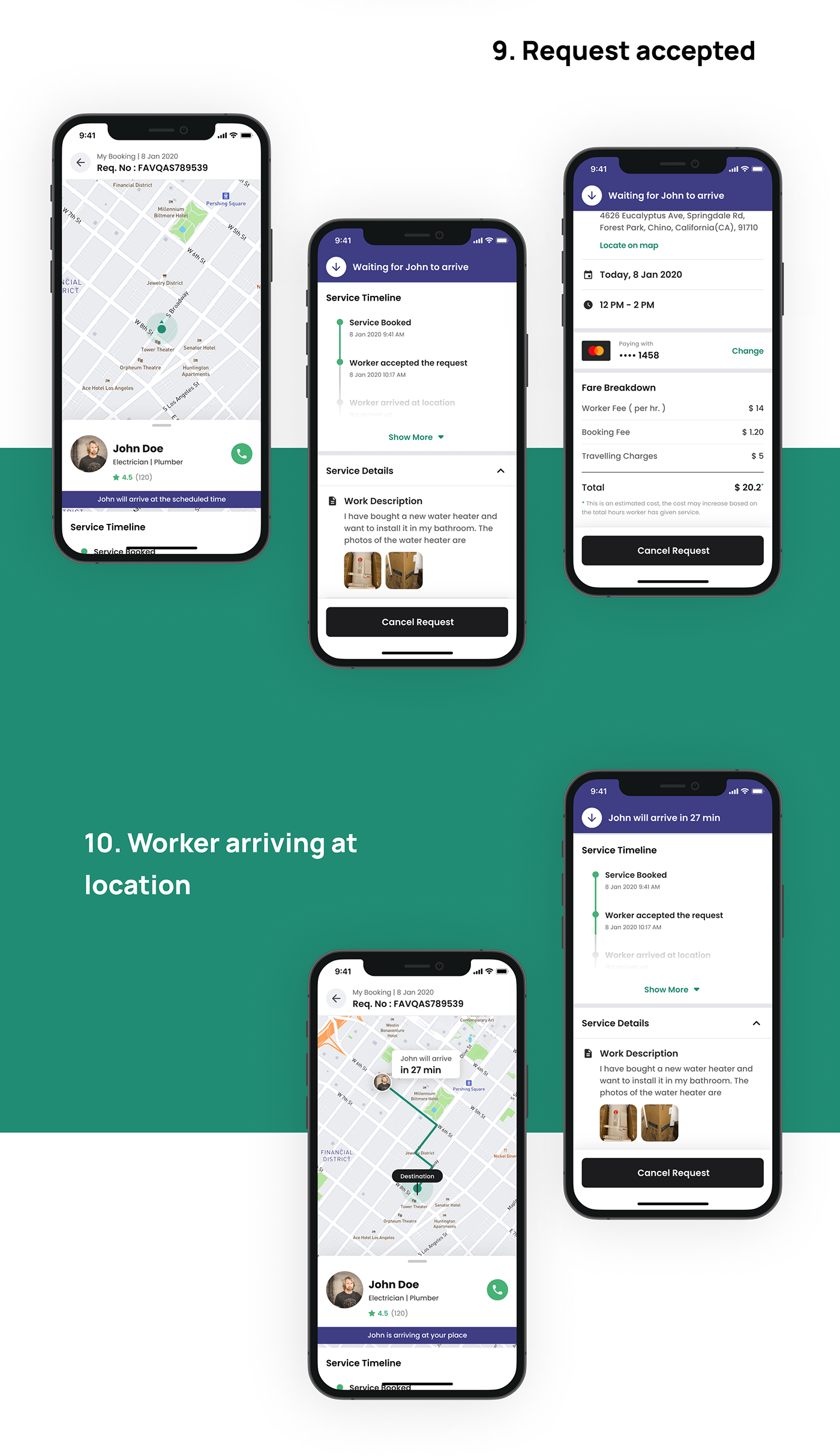 Helpify App UI Design of Order request accepted screens