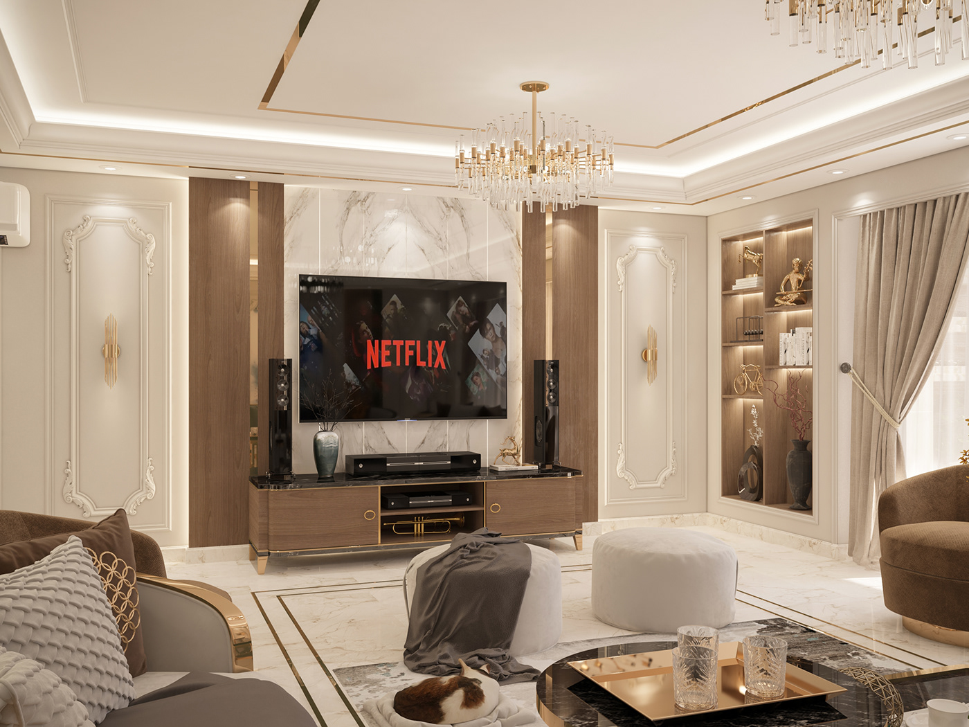 interior design  neoclassic luxury elegant reception design vray 3ds max Interior archviz kitchen design