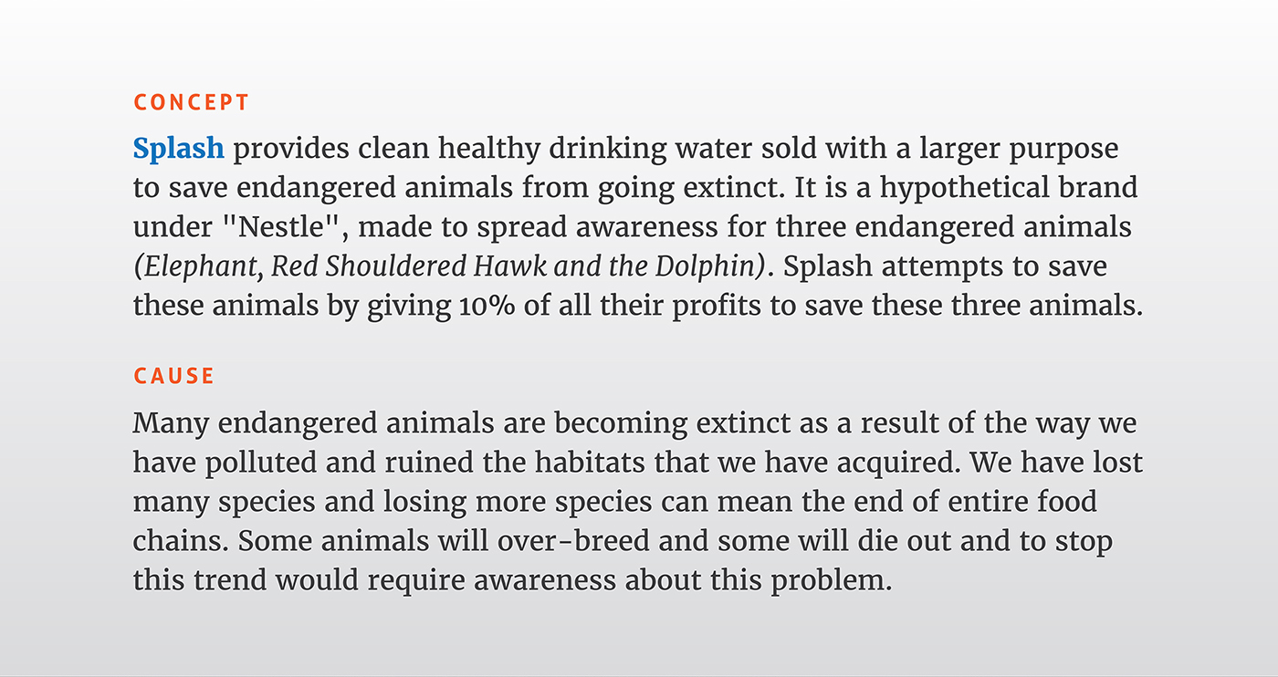 splash Packaging Water Bottle animals conservation saving water bottle Label branding  environment
