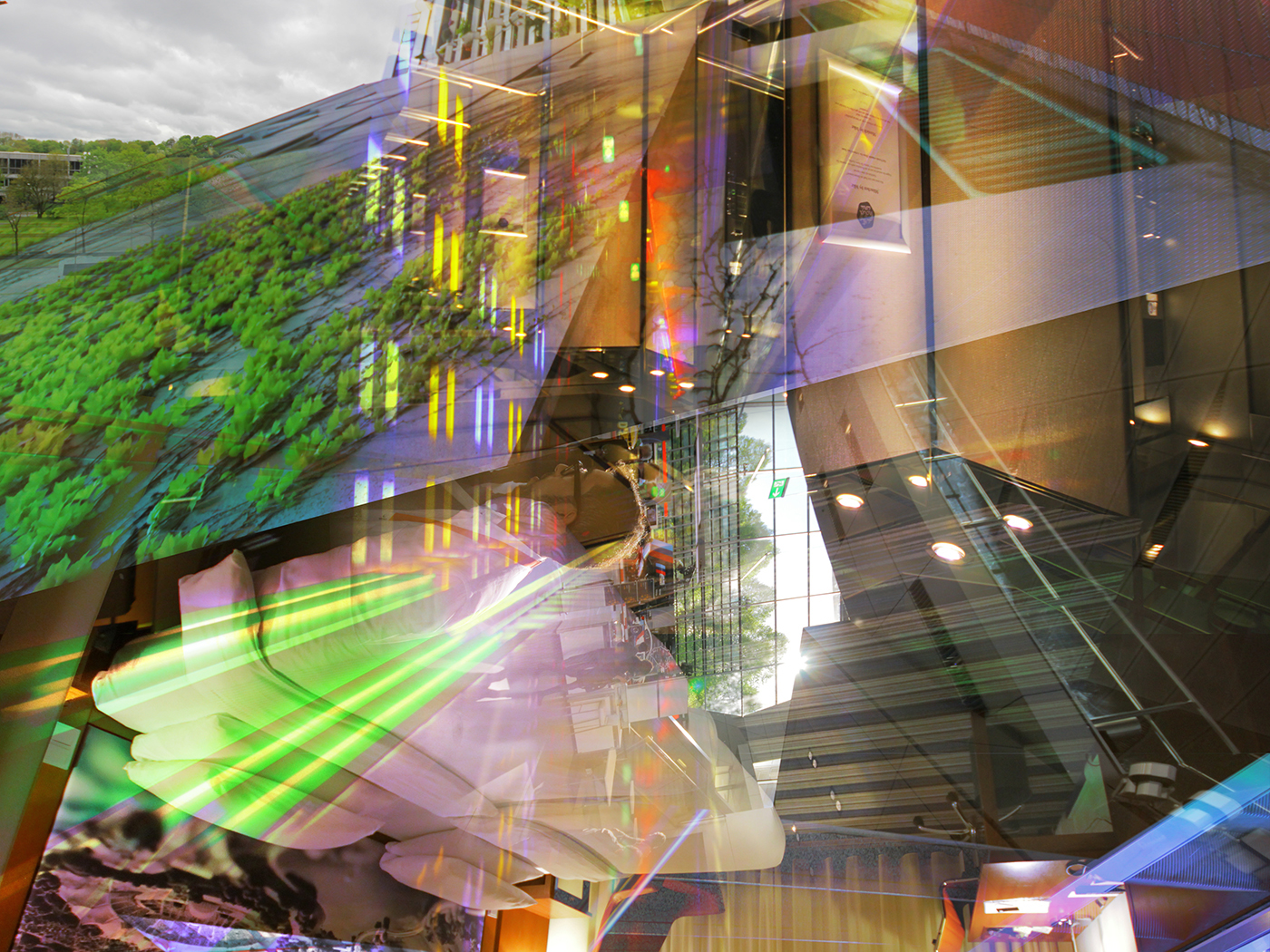 vertical collage multiexposition experimental distortion munich BMW Park glass motion