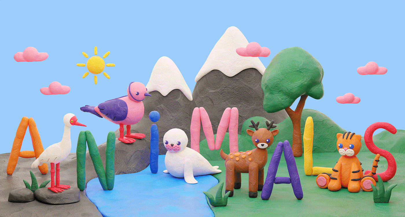 animals clay 3D children Character design  kids children illustration Plasticine