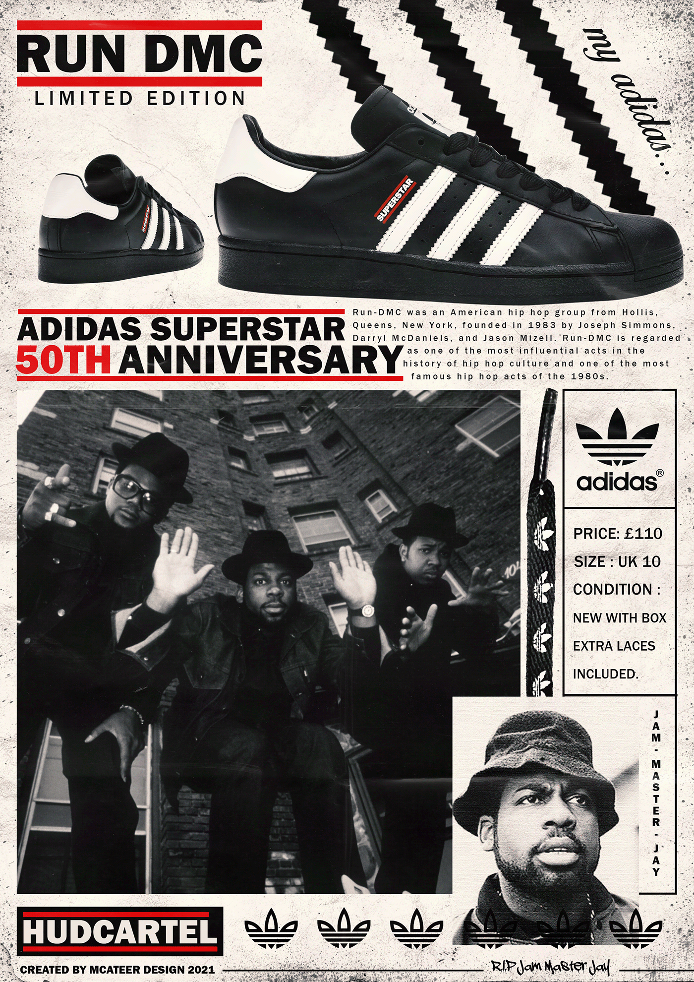 50th anniversary 80s 90s adidas hip hop old school poster run dmc sneakers superstars