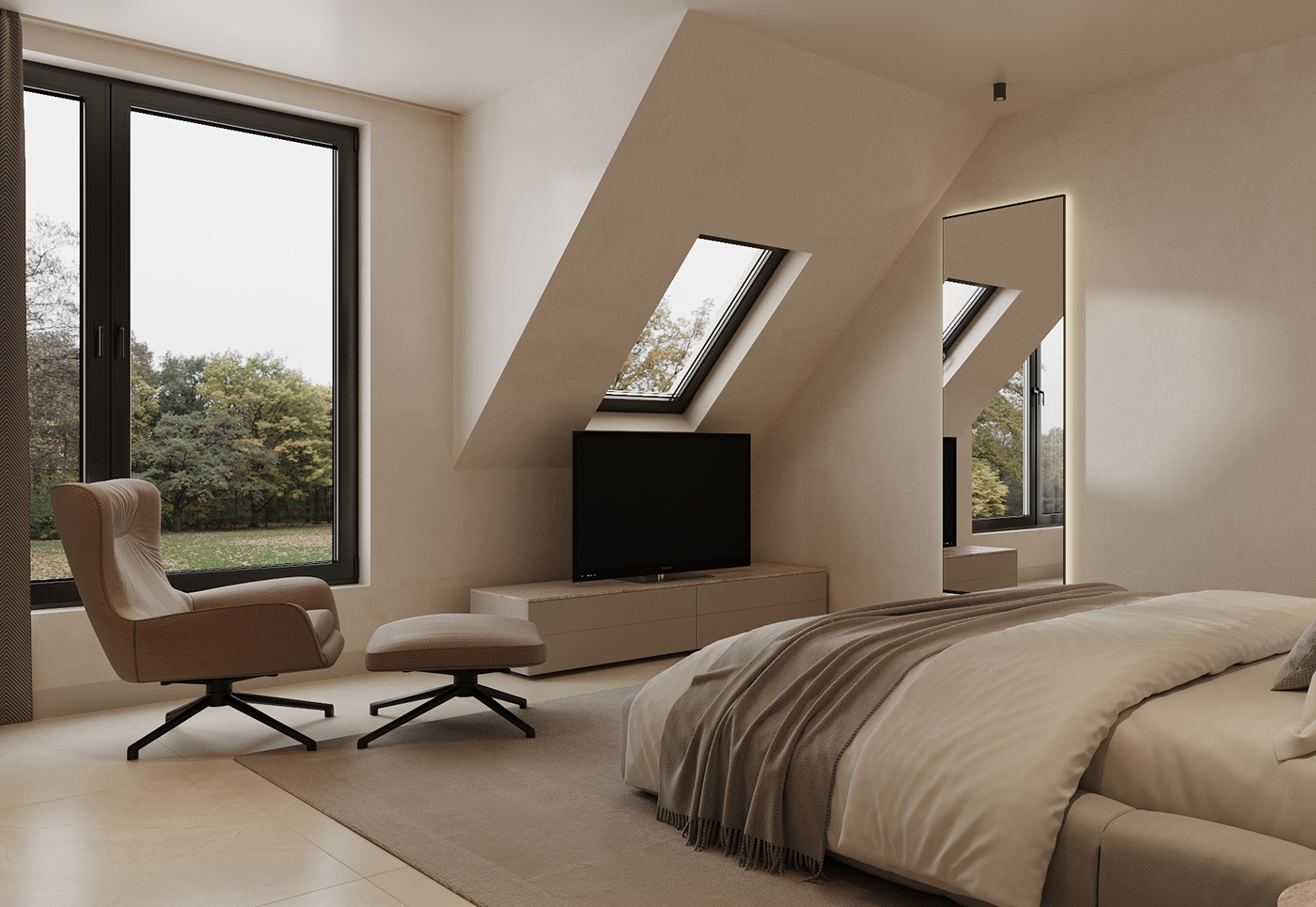 beige bedroom Master bathroom Render visualization modern Minimalism minimalist