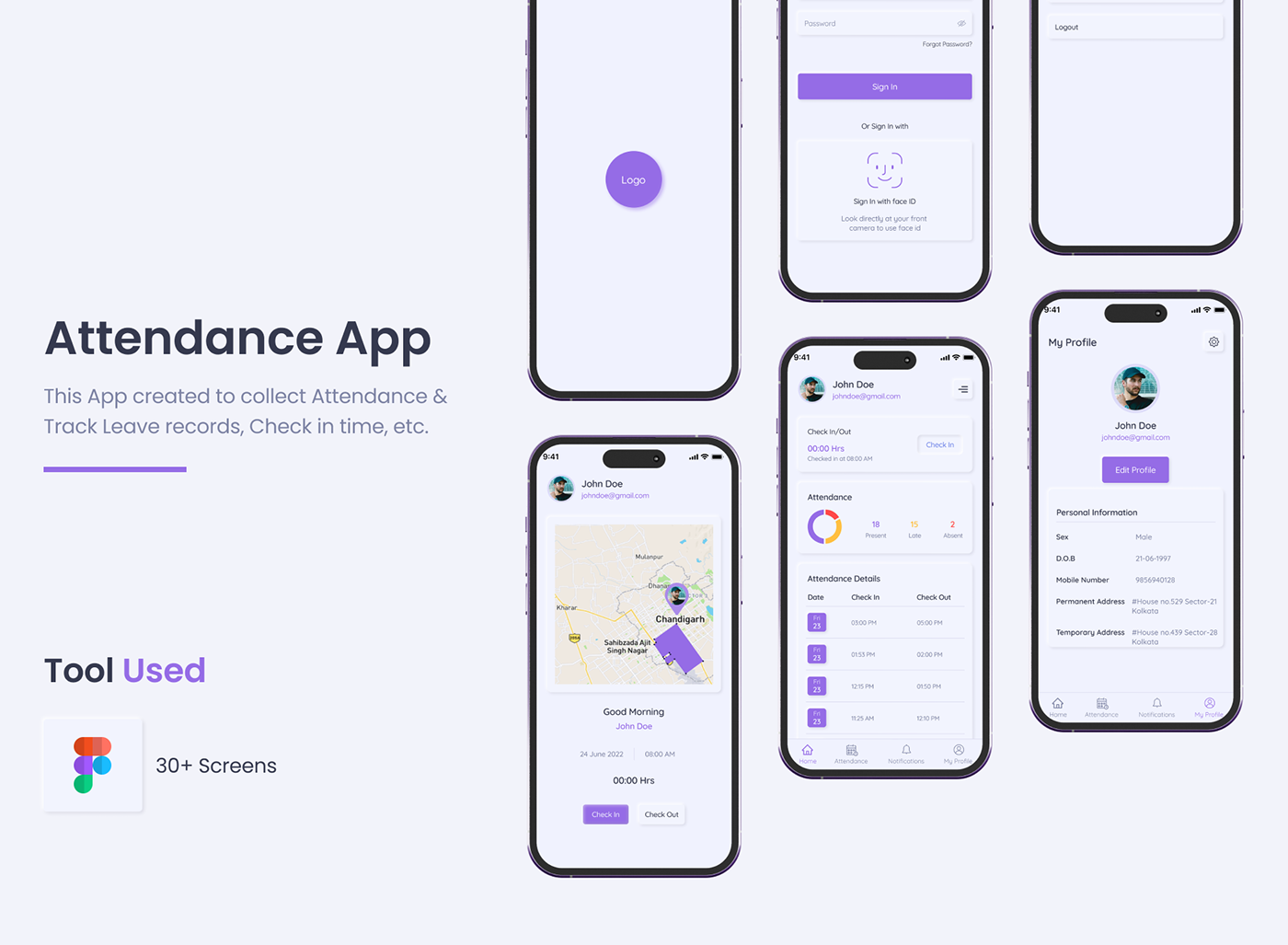 attendance app Figma UI/UX user interface app design mobile