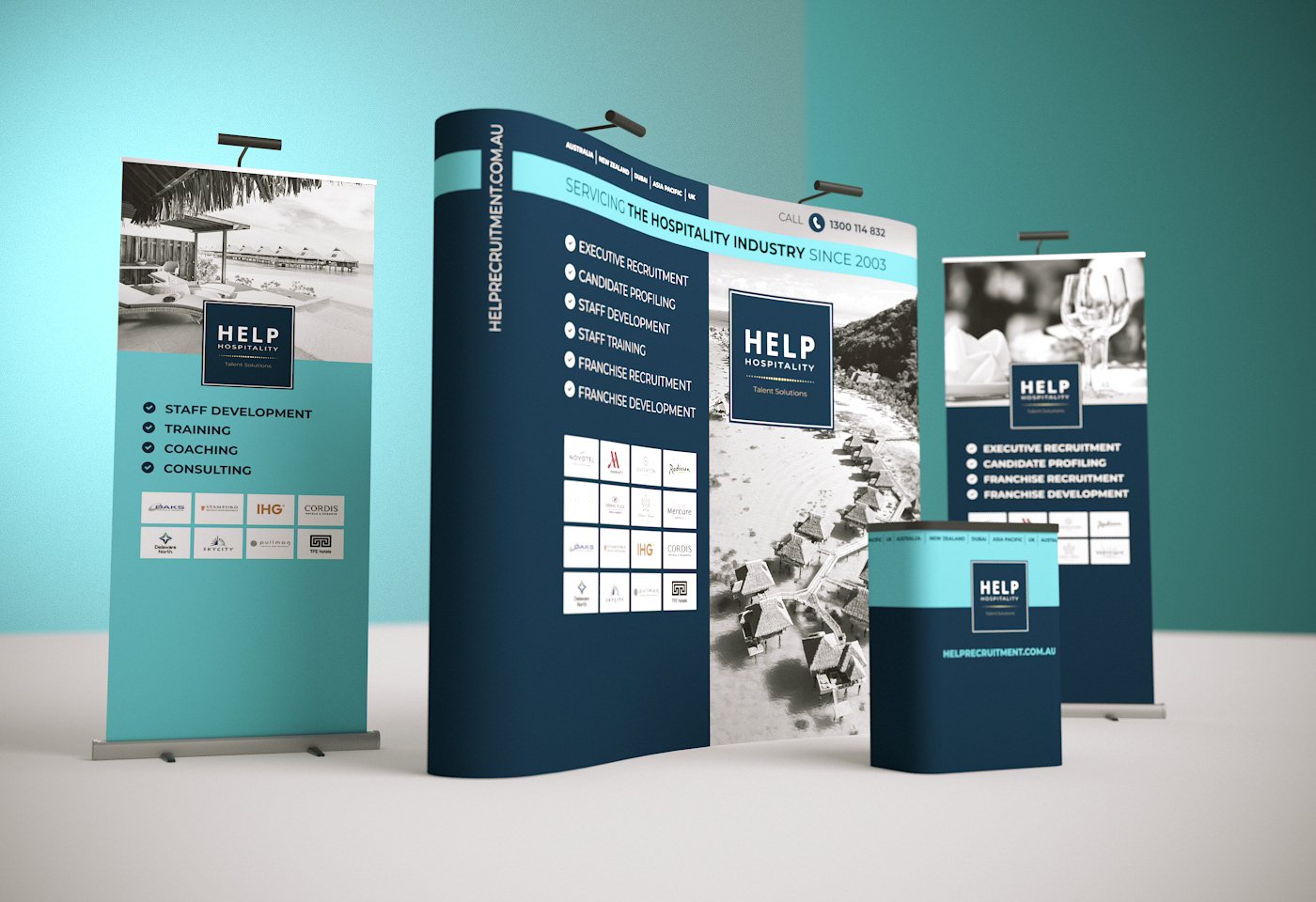 blue flyer help Hospitality Industry Popup wall turqoise