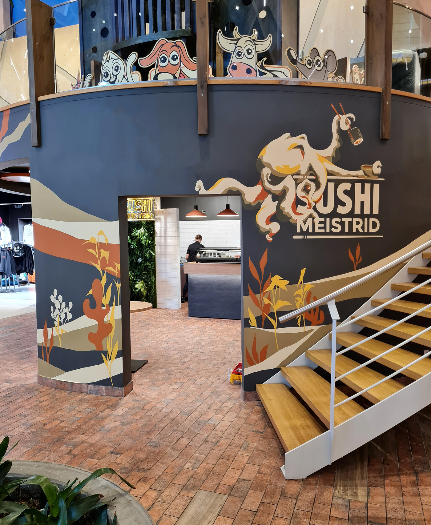 Mural Sushi branding  identity wall painting painting   ILLUSTRATION  octupus