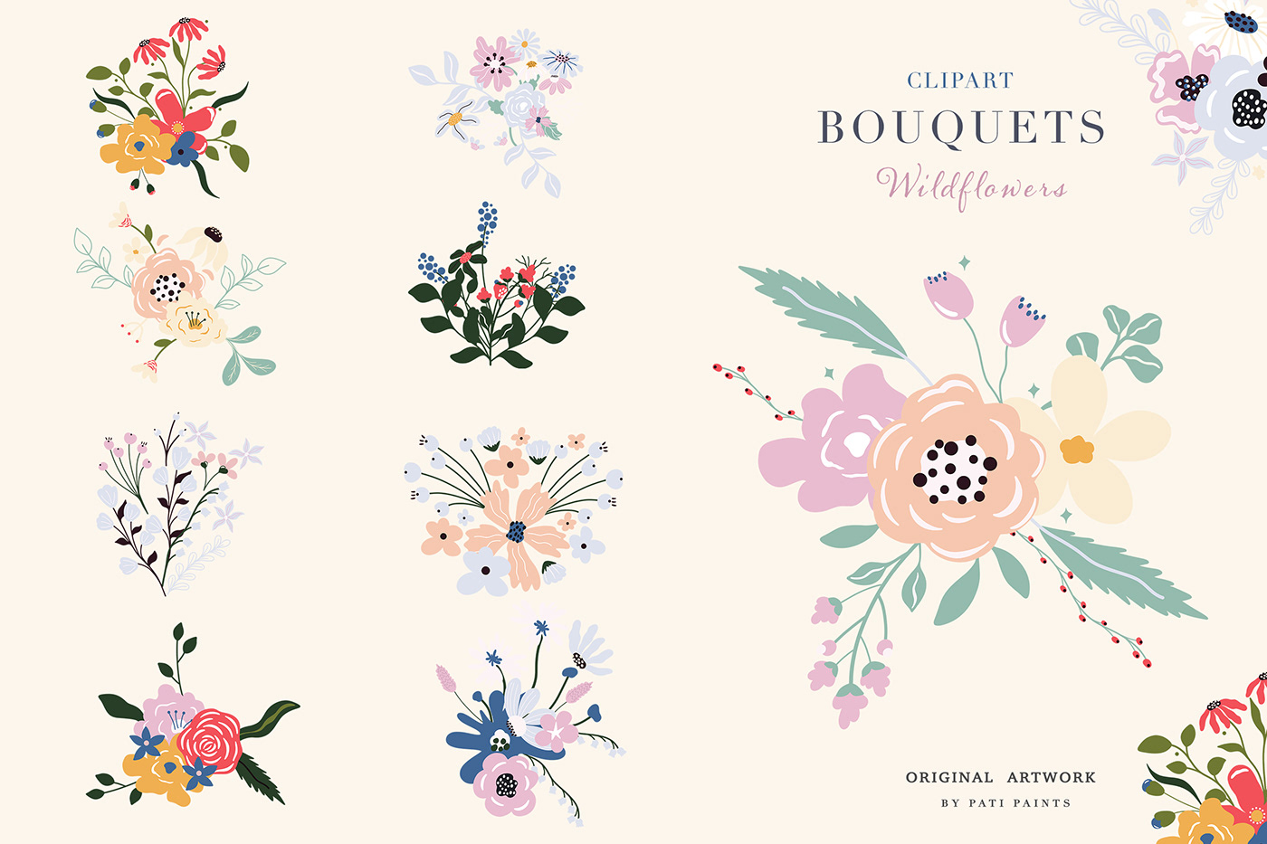 adobe illustrator Bouquet clipart floral pattern fresco seamless seamless pattern vector WILD FLOWERS Wildflowers