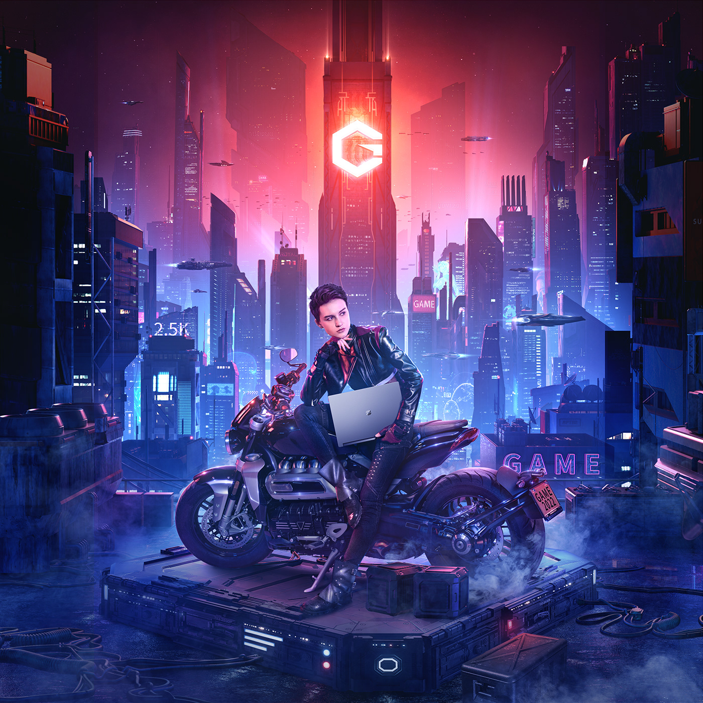 Cyberpunk triumph motorcycle xiaomi Laptop city future modern 3ds max game