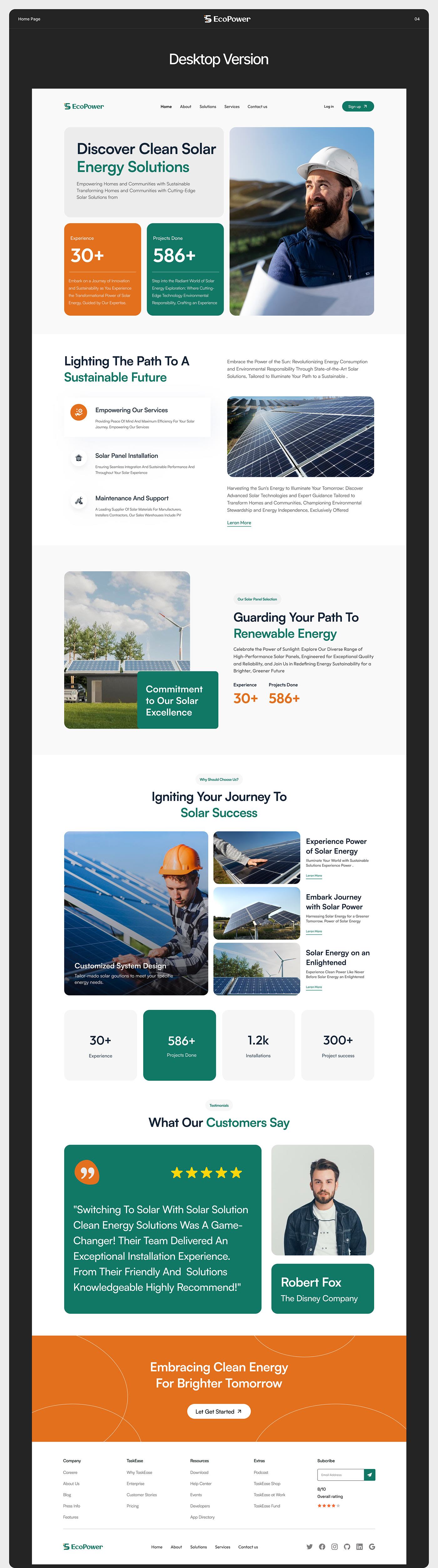 solar energy panel provider electricity Website Design landing page green UI