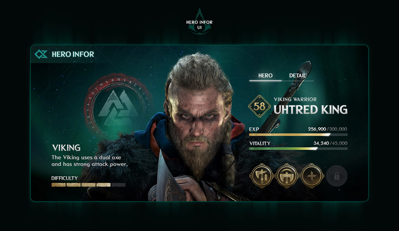 assassin's game graphic GUI interactive UI ui design ux valhalla game ui