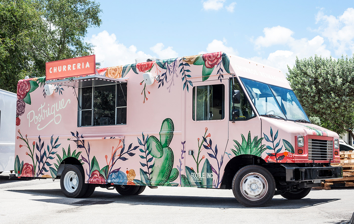 branding  design floral Food truck HAND LETTERING identity ILLUSTRATION  mobile food restaurant watercolor
