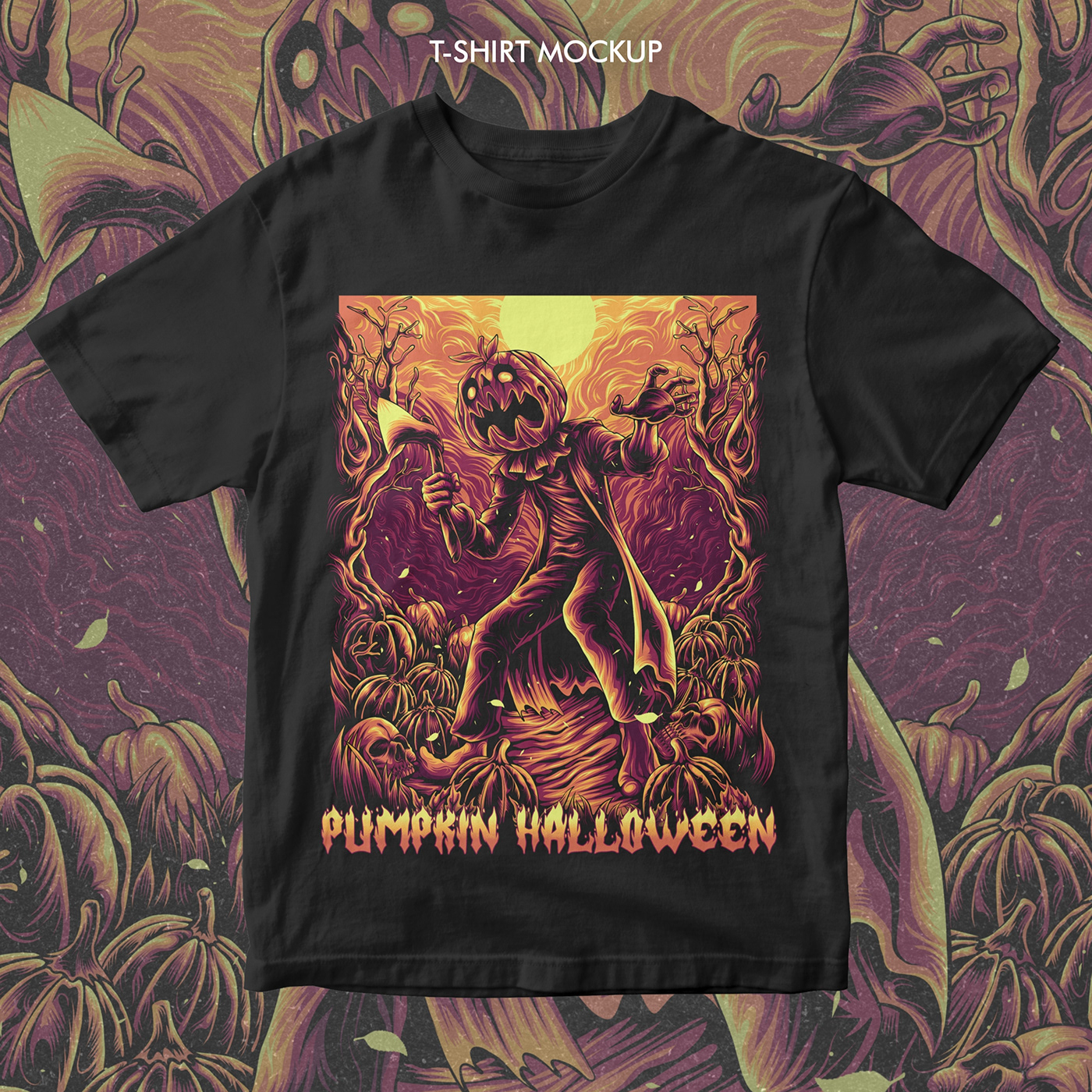 Halloween Halloween T-Shirt t-shirt T-Shirt Design t-shirt illustration pumkin Scary ILLUSTRATION  Digital Art  Halloween Design