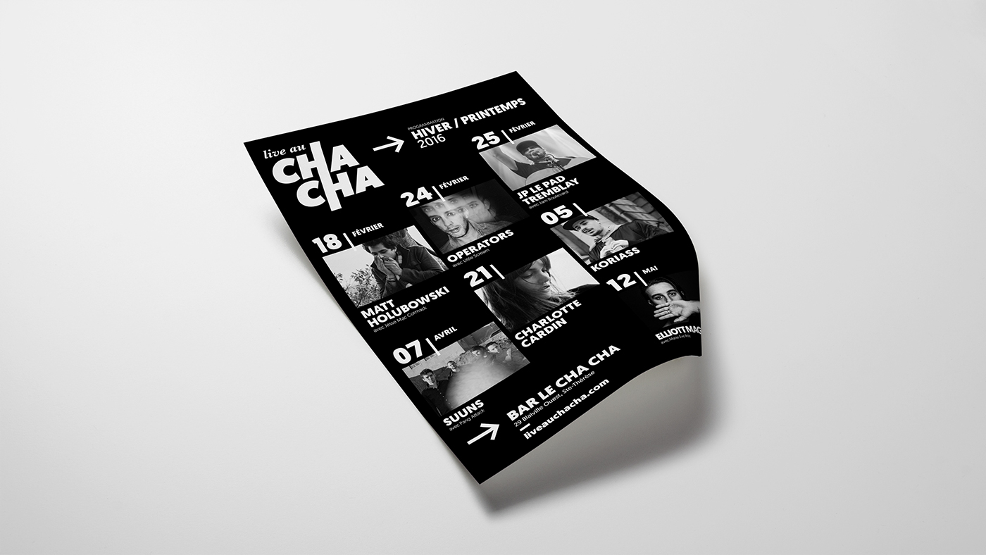 cha cha Show live music Montreal logo black and white poster bar sainte-thérèse