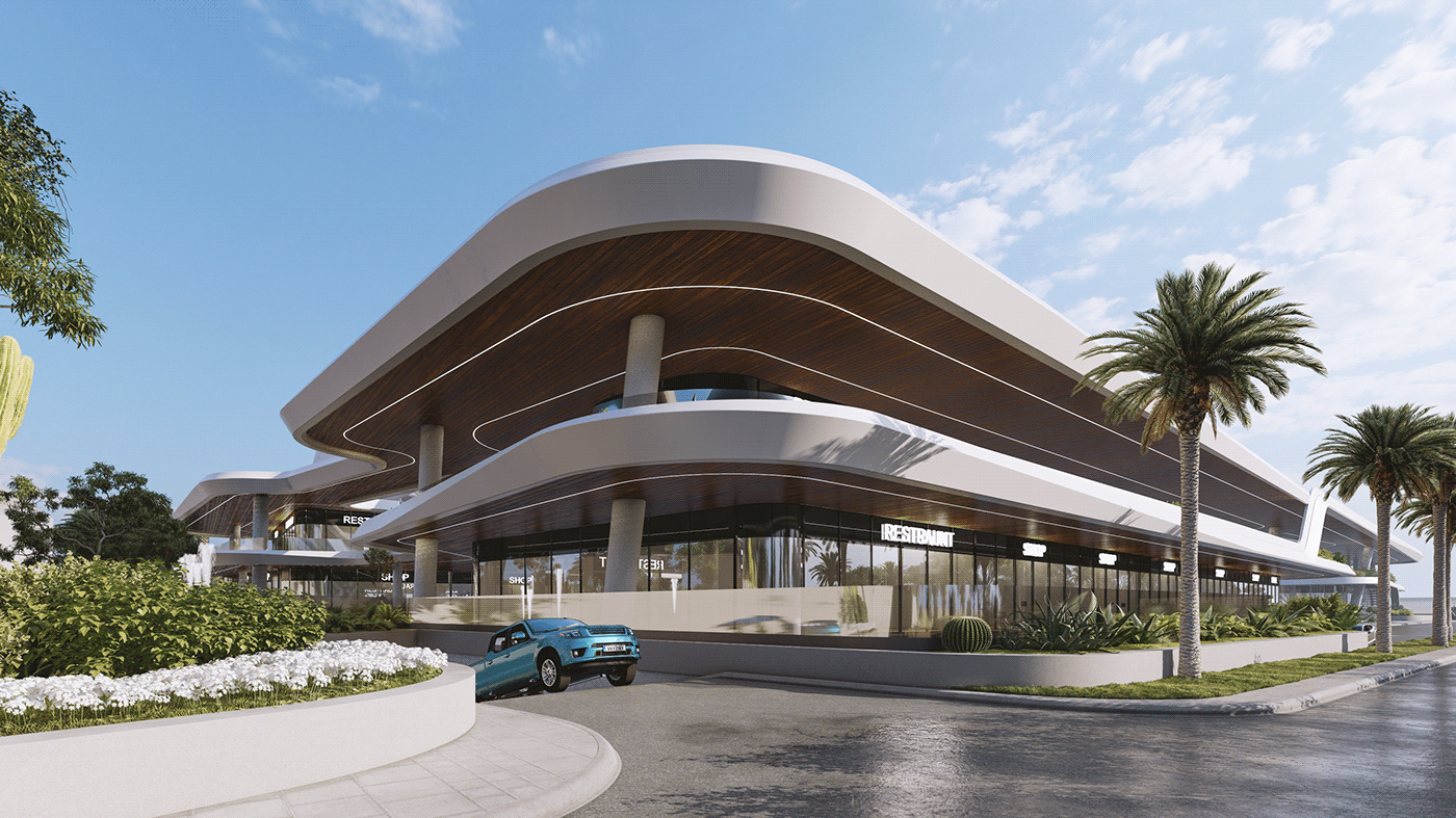 mall commercial architectural design visualization exterior modern corona Render