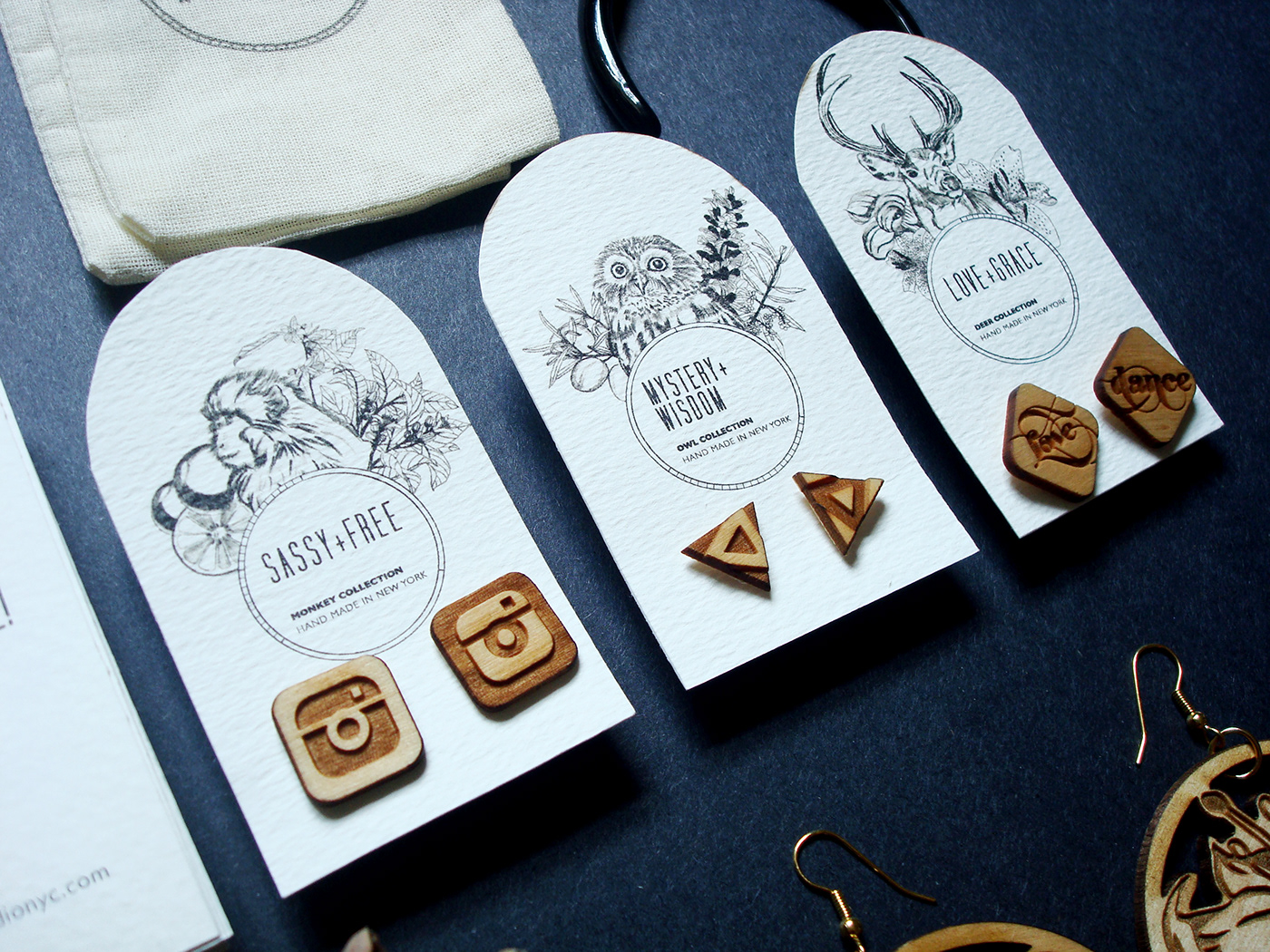 Accessory brand sketch earrings wooden Style Adobe Portfolio