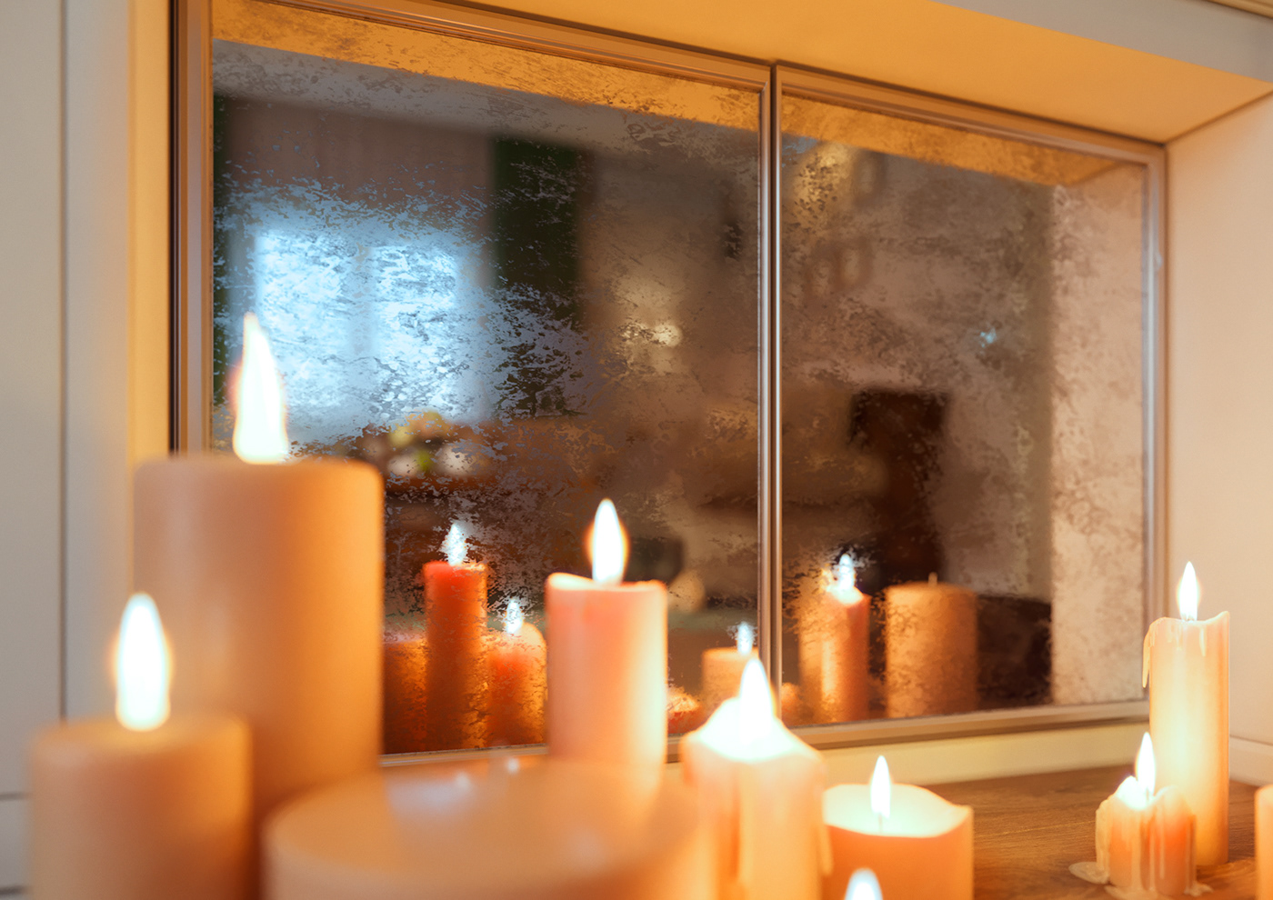 3d max corona Interior romantic mood living room fireplace preparation meeting sunlight