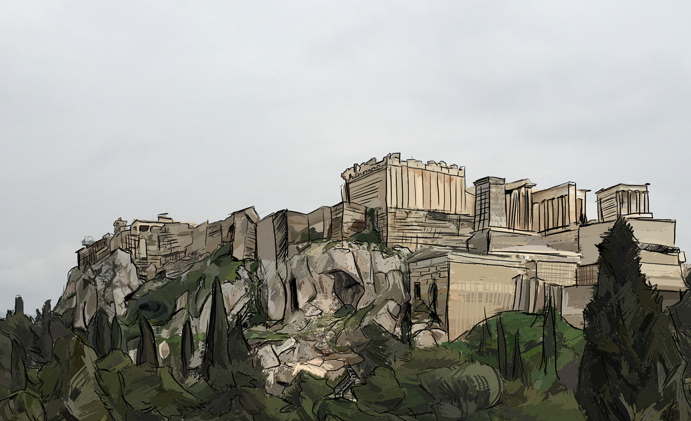 graphic design Illustrator photoshop tablet wacom paint fake athens acropolis