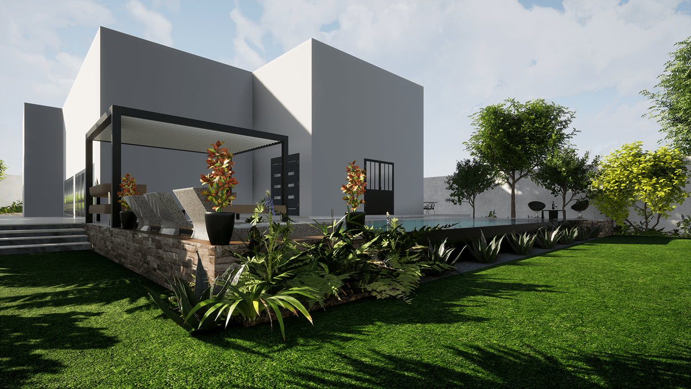 3D architecture gardening Landscape landscaping modern outdoor living Render swimming pool visualization