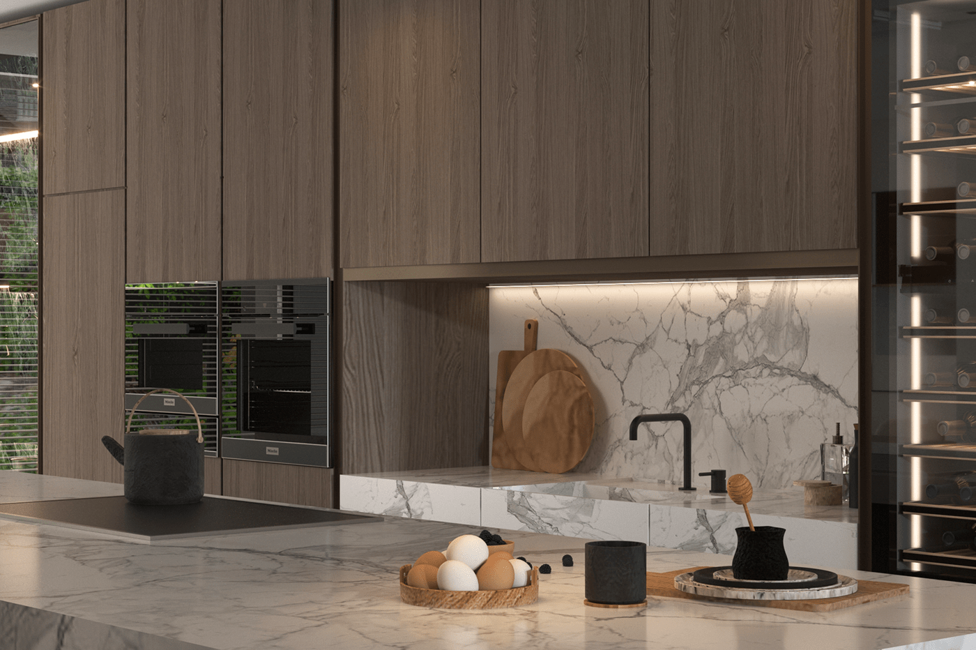 architecture design dining interior design  kitchen living room minimal modern Render visualization