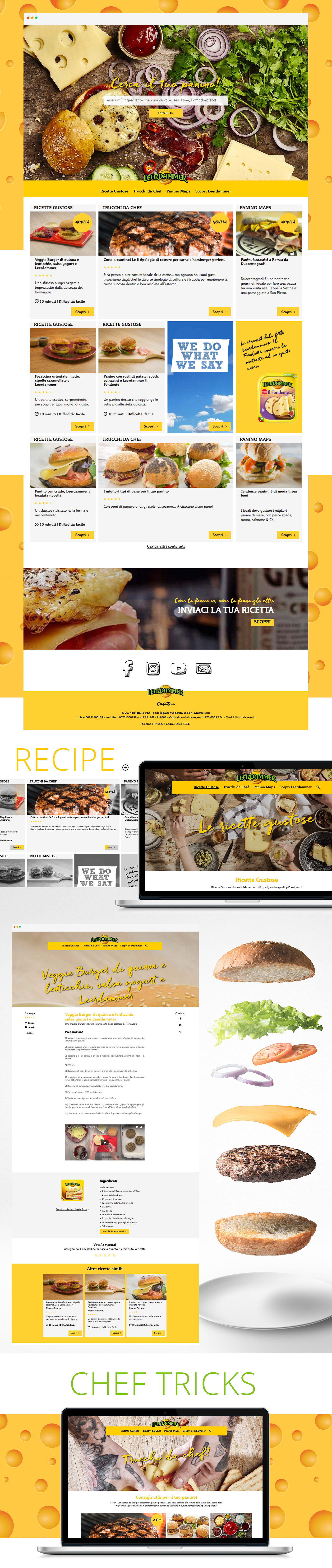 Website Webdesign art direction  design Responsive fresh clean modern branding  rwd ArtDirection brand Leerdammer UGC Cheese recipe interaction