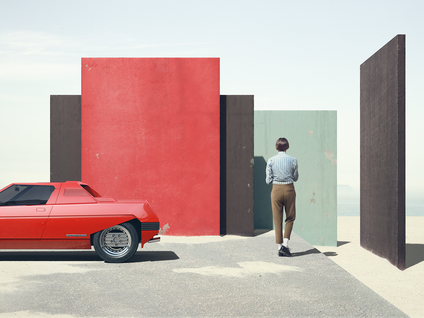 automotive   car supercar concept car minimalist surreal fine art FERRARI bertone pastel