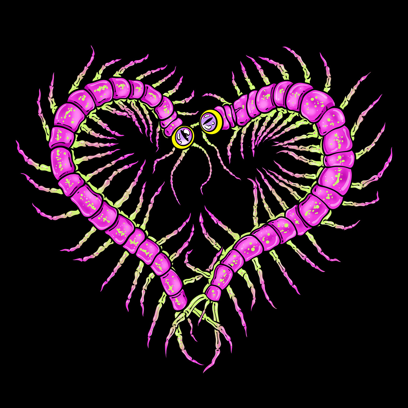 centipede Digital Art  heart ILLUSTRATION  jordan debney Love Love Bugs Procreate valentines