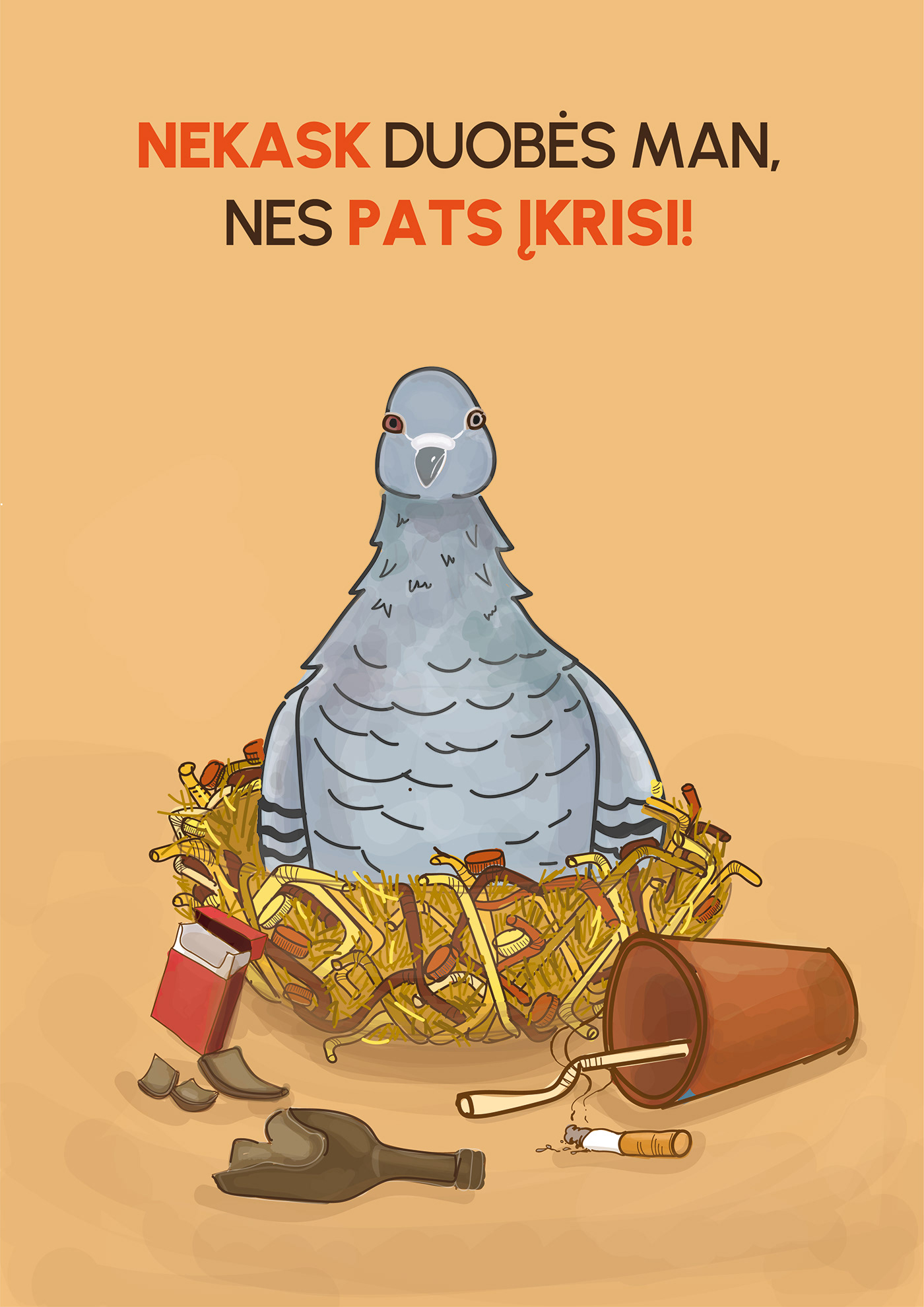 poster metafora pigeon garbage nest animal ILLUSTRATION  Digital Art 