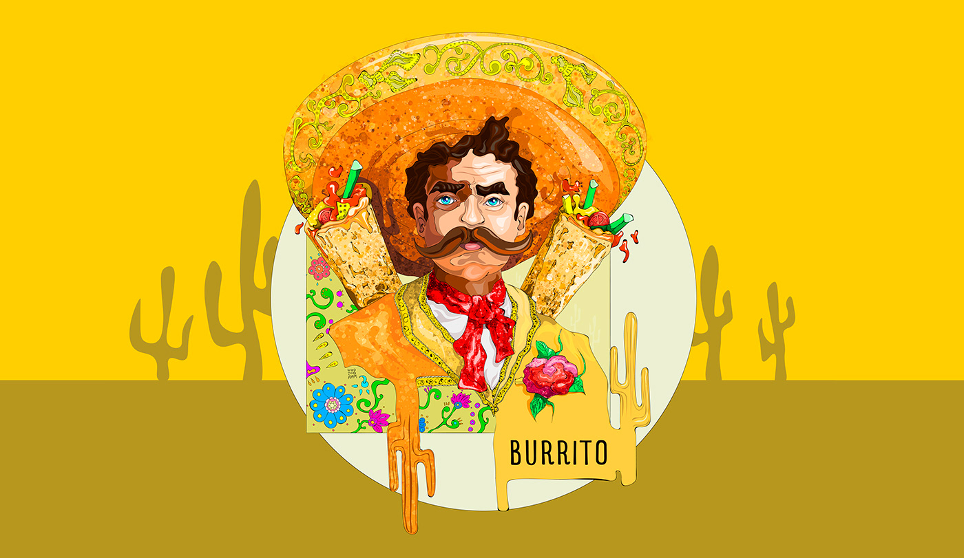 Burrito cactus man mexica PANCHO woodigram yelow