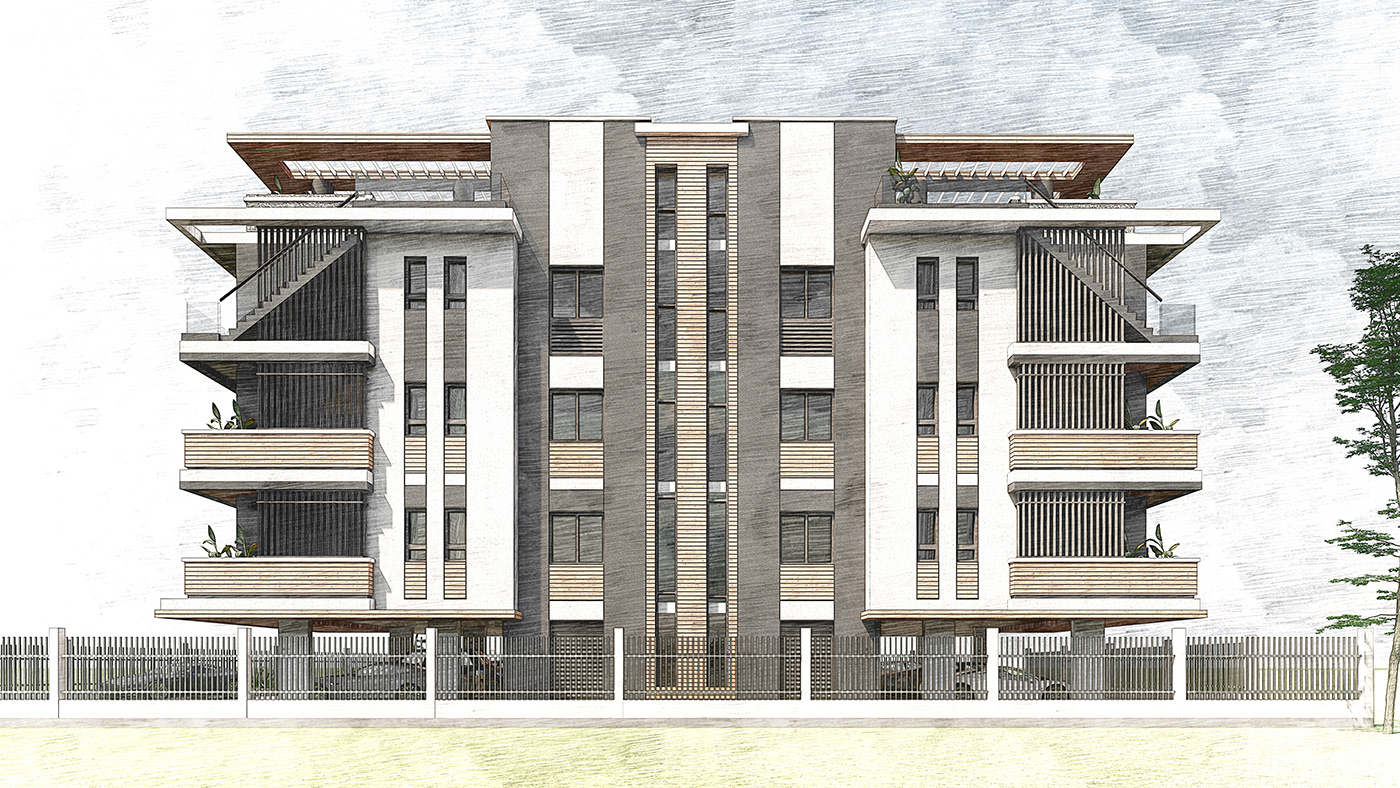 architecture residential building Project sketchy presentation