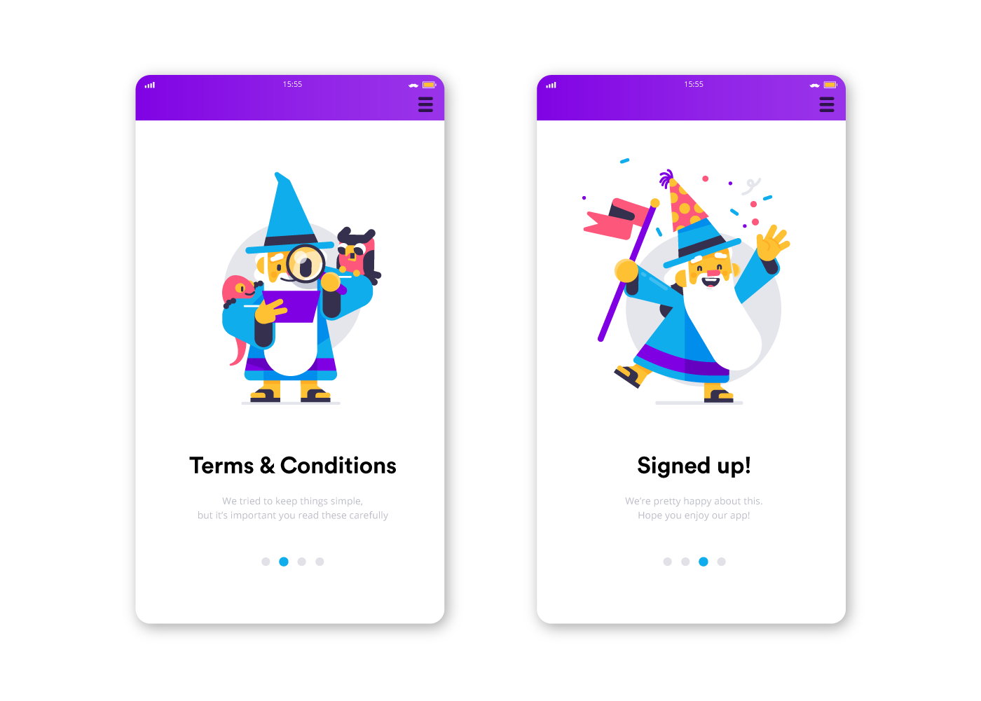 app Mascot wizard Empty States skateboard Character Cat start up UI Landing screen