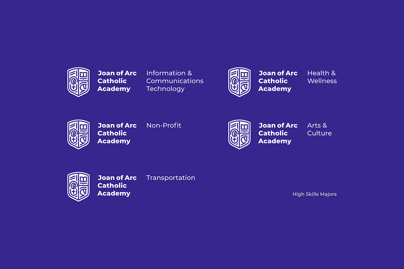 Brand identity and visual identity logo assorted with institution's high skills majors