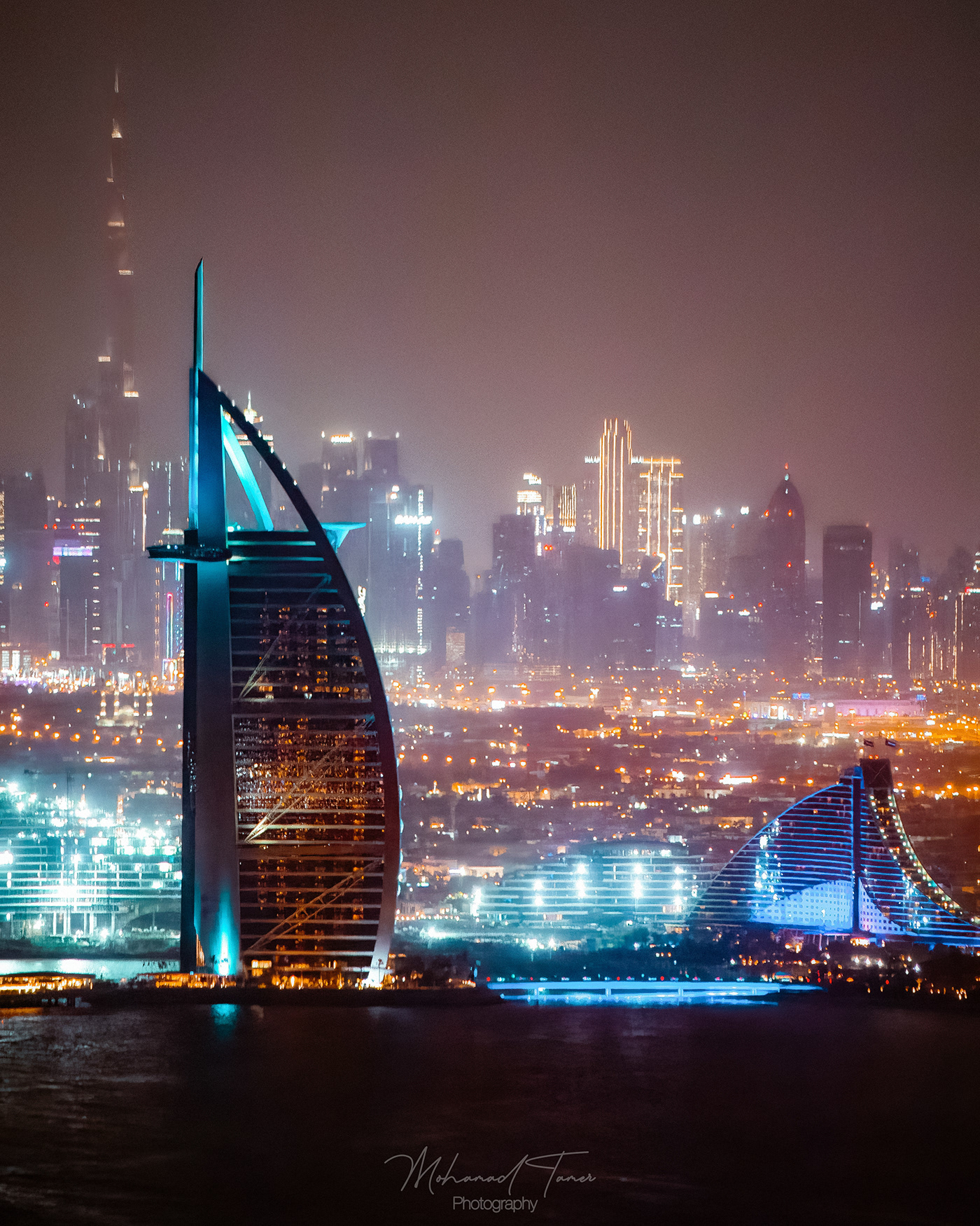 Burj Al arab city Cyberpunk dubai futuristic neon lights night photography Photography  skyscrapers Urban