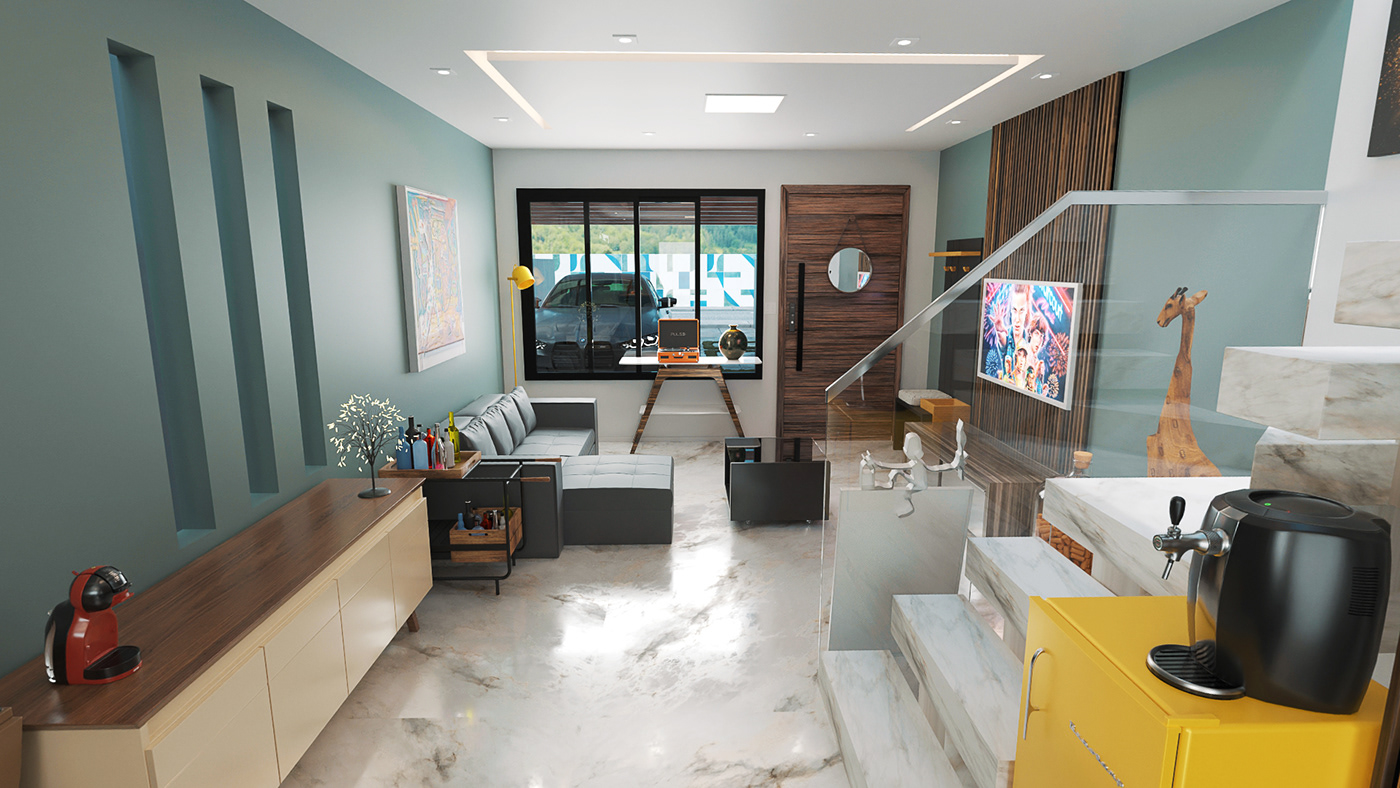 quadstudio blender archviz house 3D CGI design interior design  maximalism lightshock