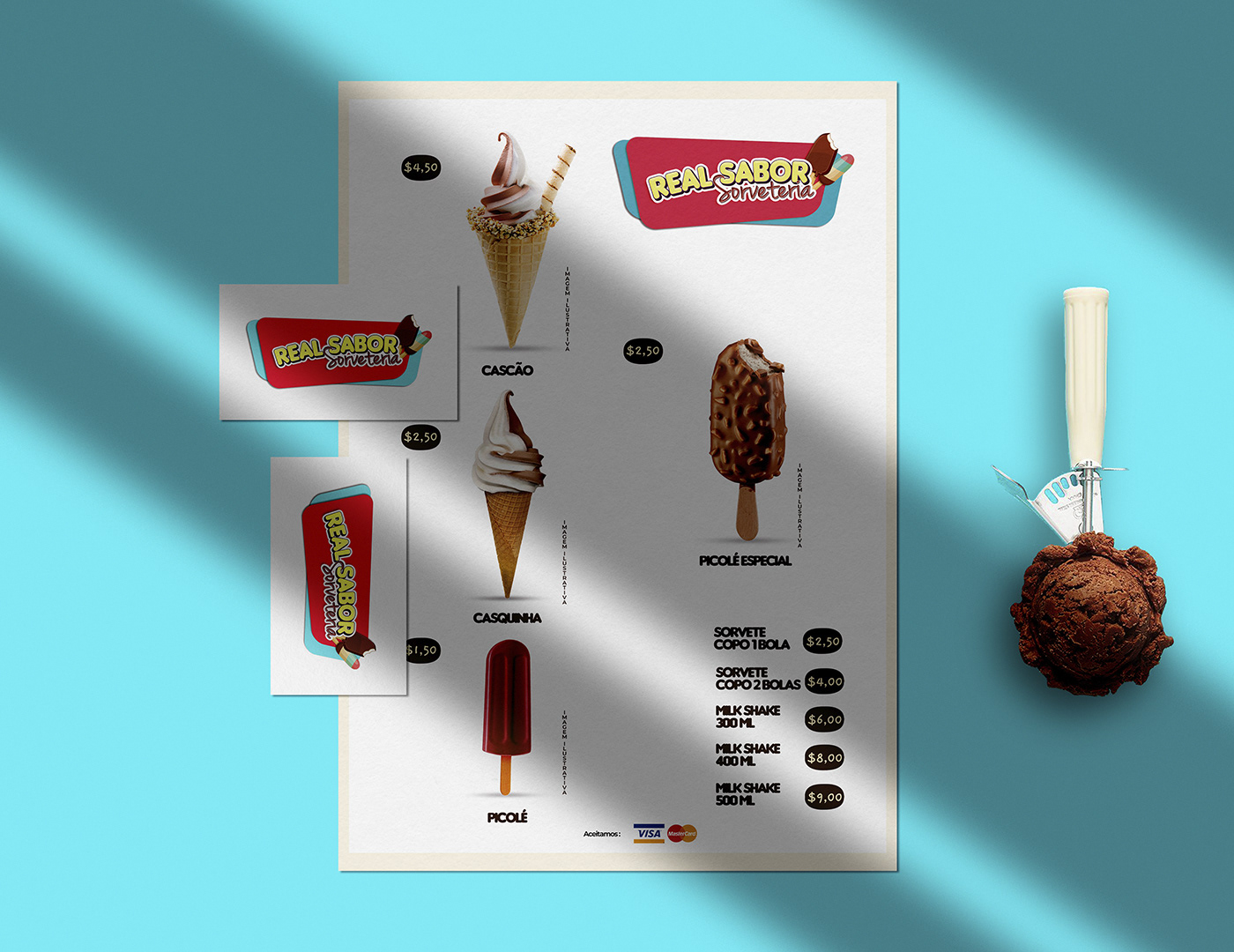brand menu ice cream design real sabor sorveteria