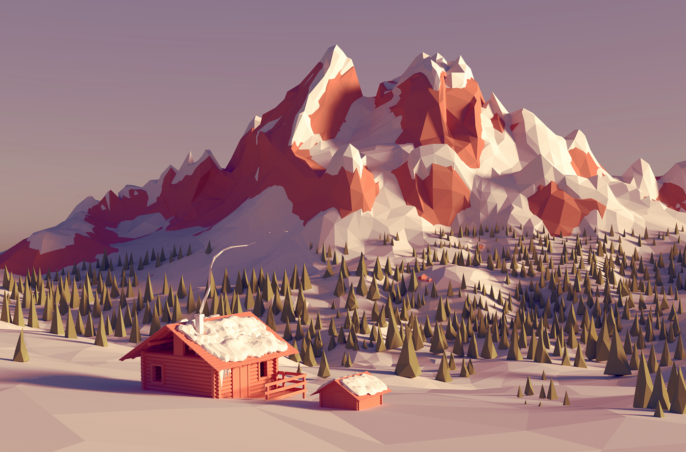 lowpoly mountain lanscape b3d sunset Nature snow winter
