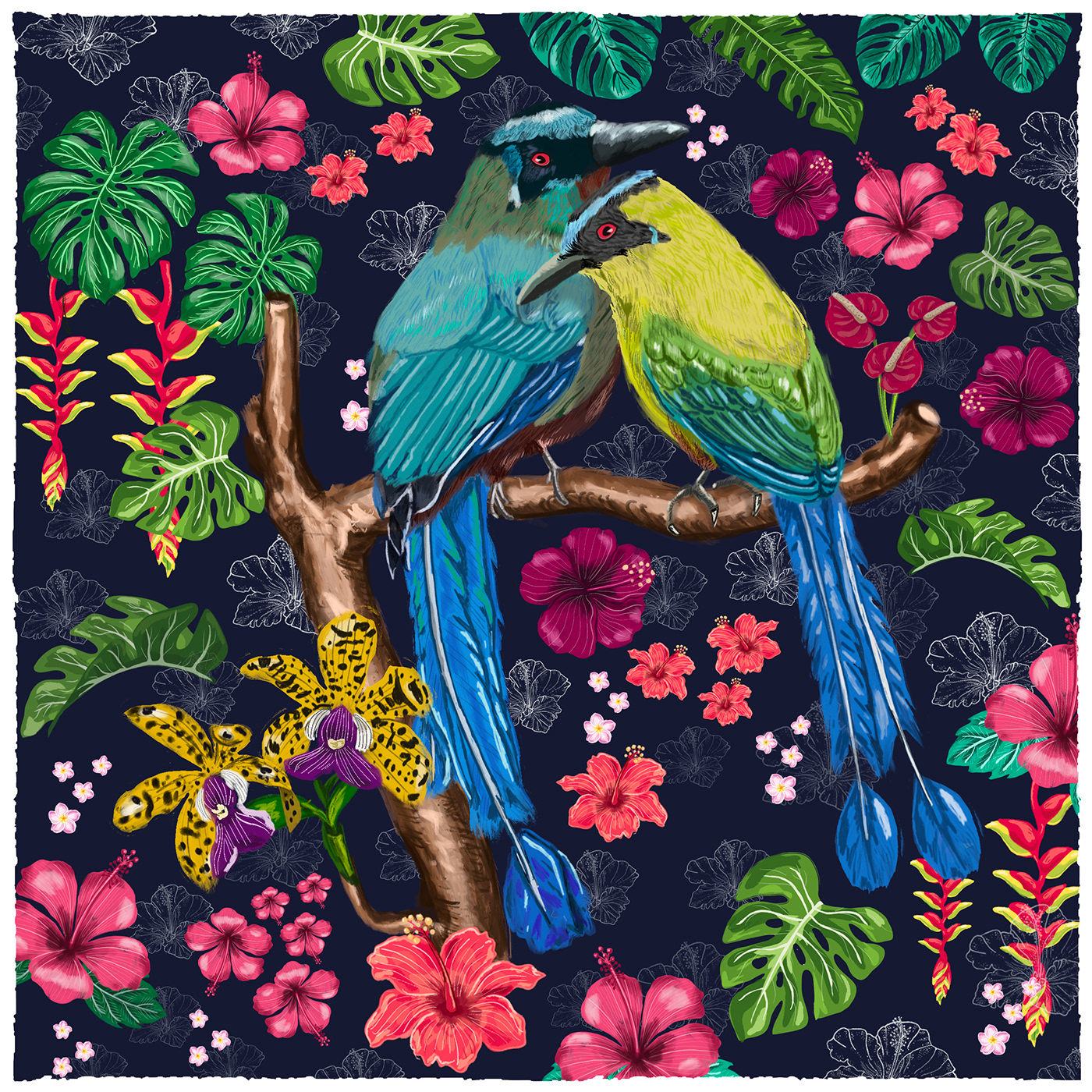 bird flower ILLUSTRATION  azulejo