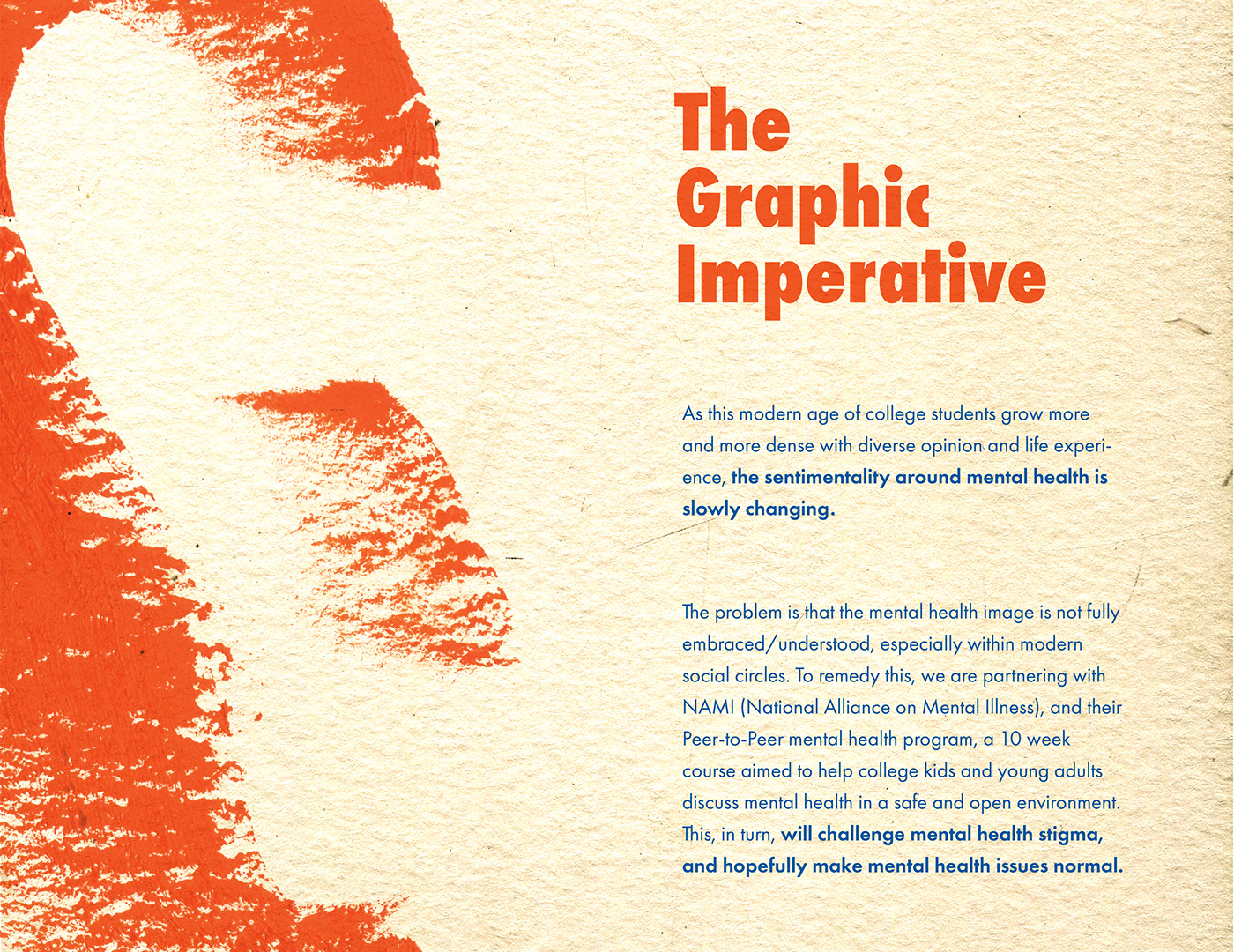 graphic design  Poster Design Poster Mockup mental health illness linocut orange and blue poster ILLUSTRATION  gestural