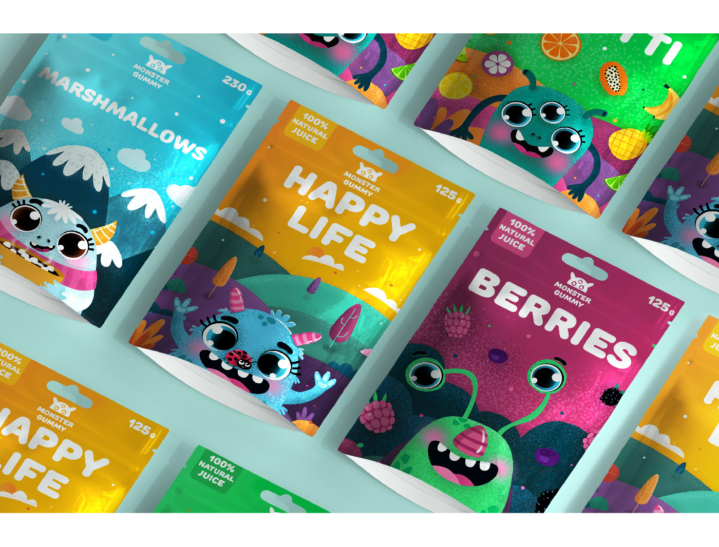 Character design  children Food  gummy ILLUSTRATION  marmalade monster character packaging design produkt vector