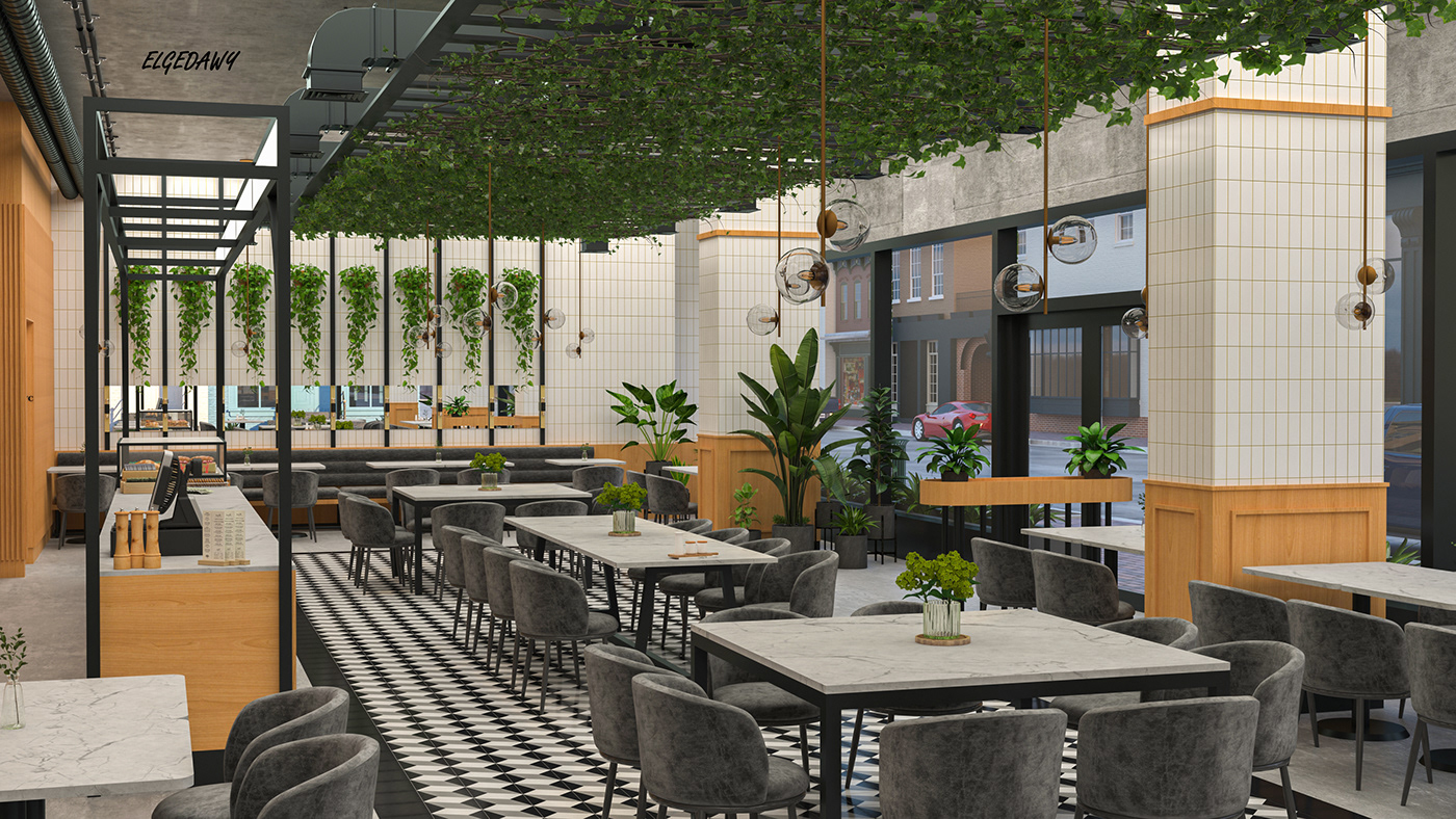 3ds max bakery cafe coffee shop design indoor plants interior design  restaurant