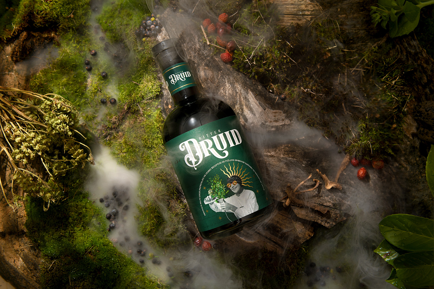 packaging design label design Liqueur branding  graphic design  herbal bitter natural druid Alcoholic Drinks